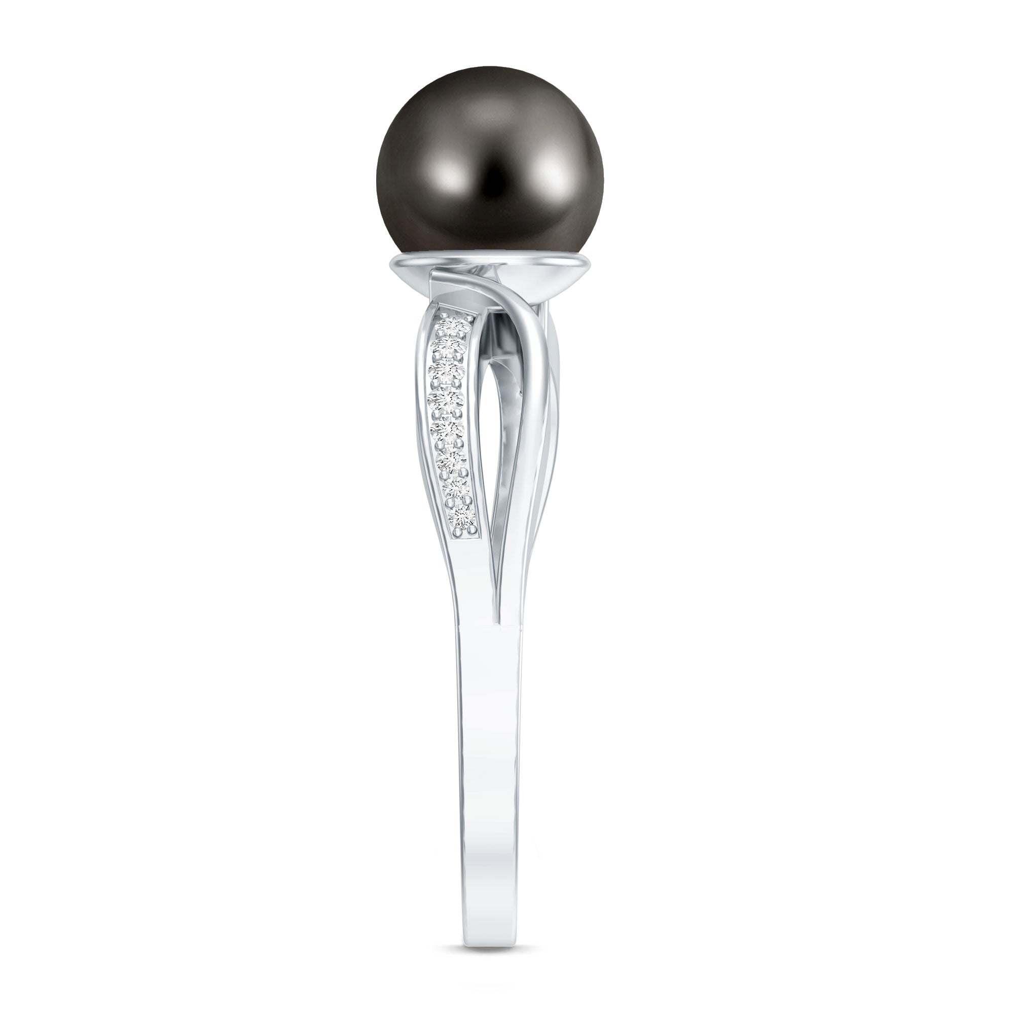 7.25 CT Solitaire Tahitian Pearl Engagement Ring with Diamond AAA - Rosec Jewels