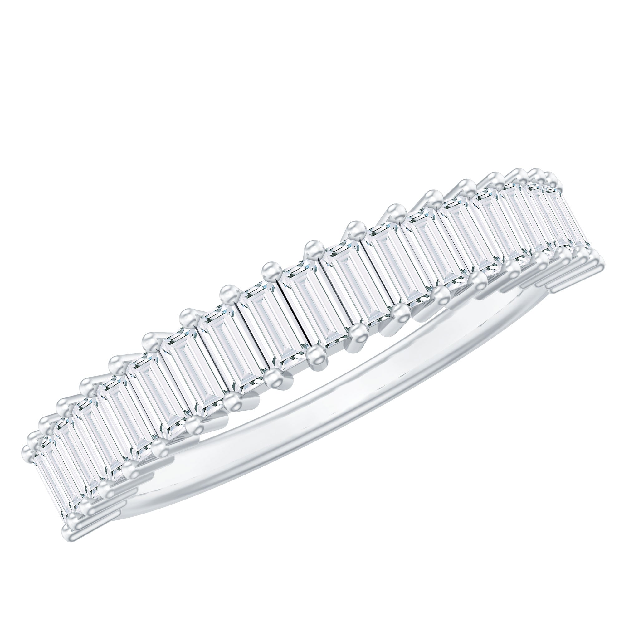 Certified Baguette Cut Moissanite Half Eternity Band Ring