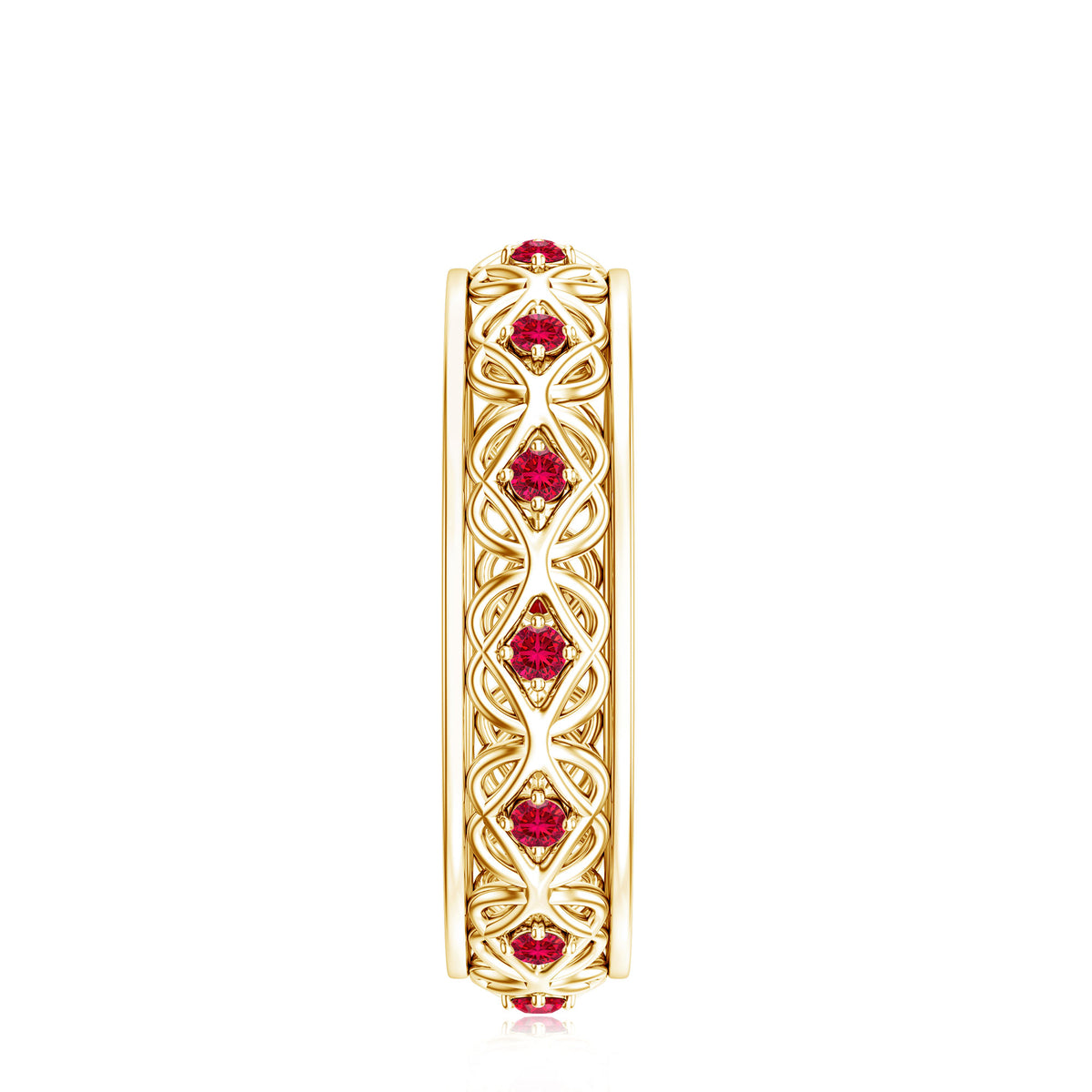 Vintage Style Lab Created Ruby Celtic Wedding Band with Certificate AAAA - Rosec Jewels