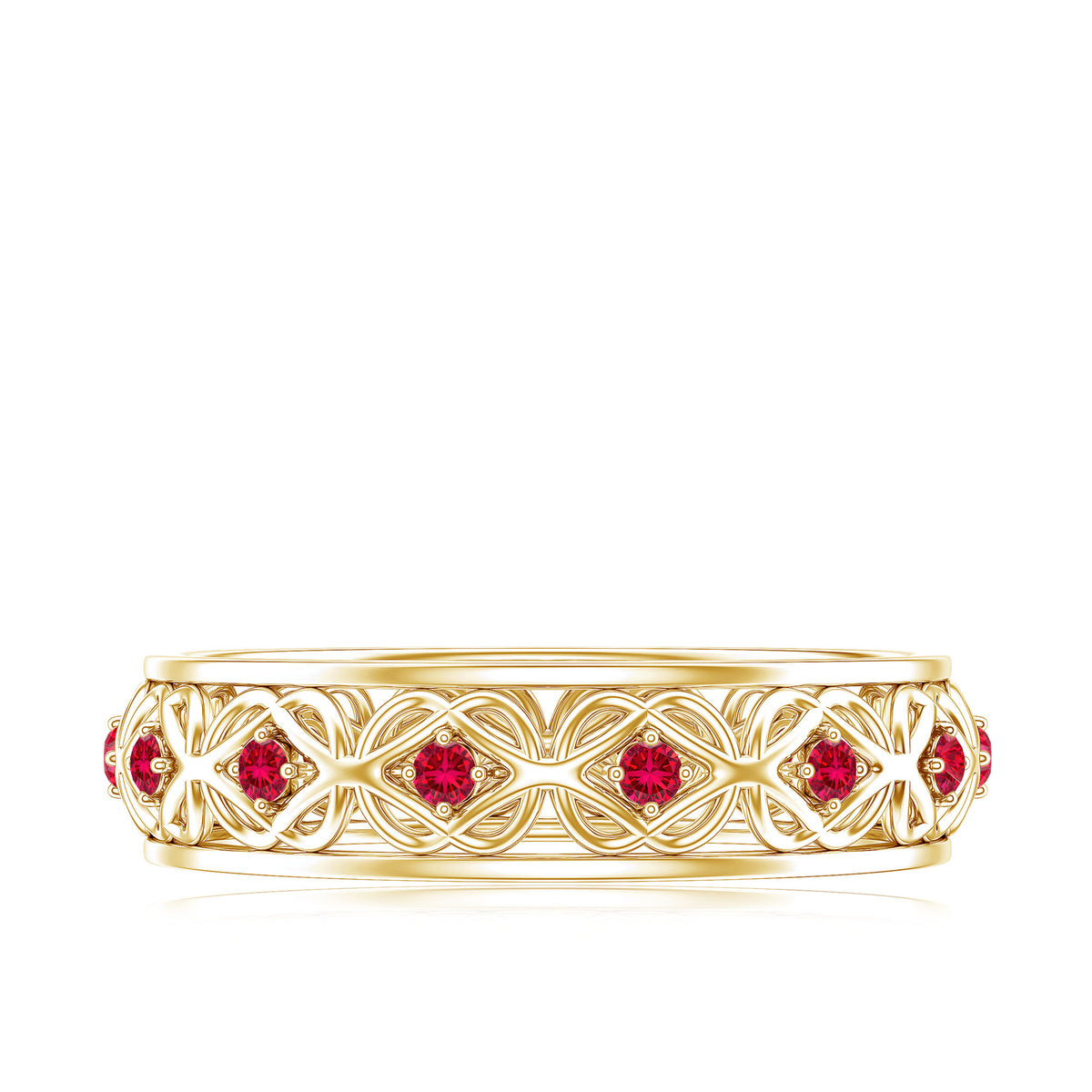 Vintage Style Lab Created Ruby Celtic Wedding Band with Certificate AAAA - Rosec Jewels