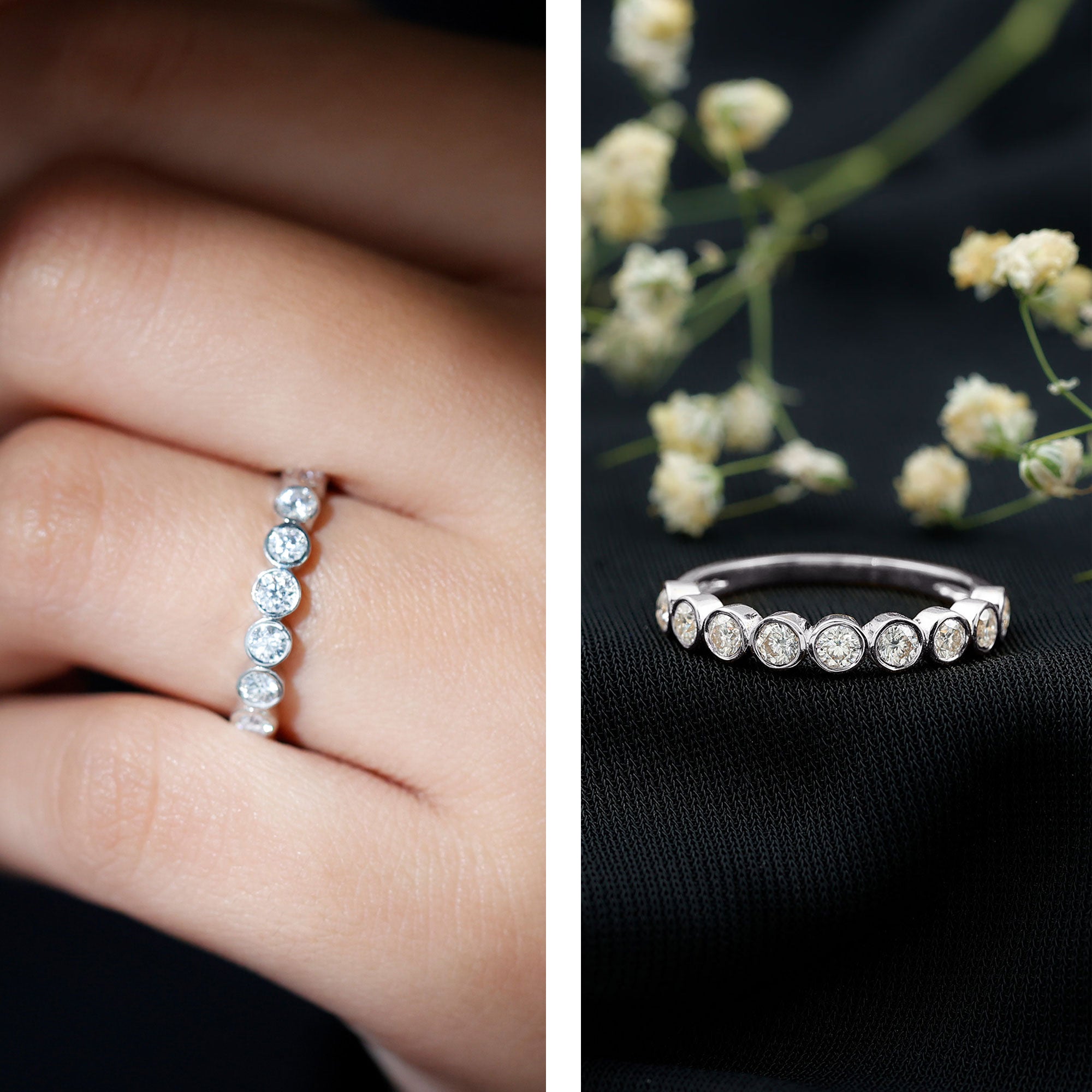 Bezel Set Moissanite Half Eternity Band Ring D-VS1 - Rosec Jewels
