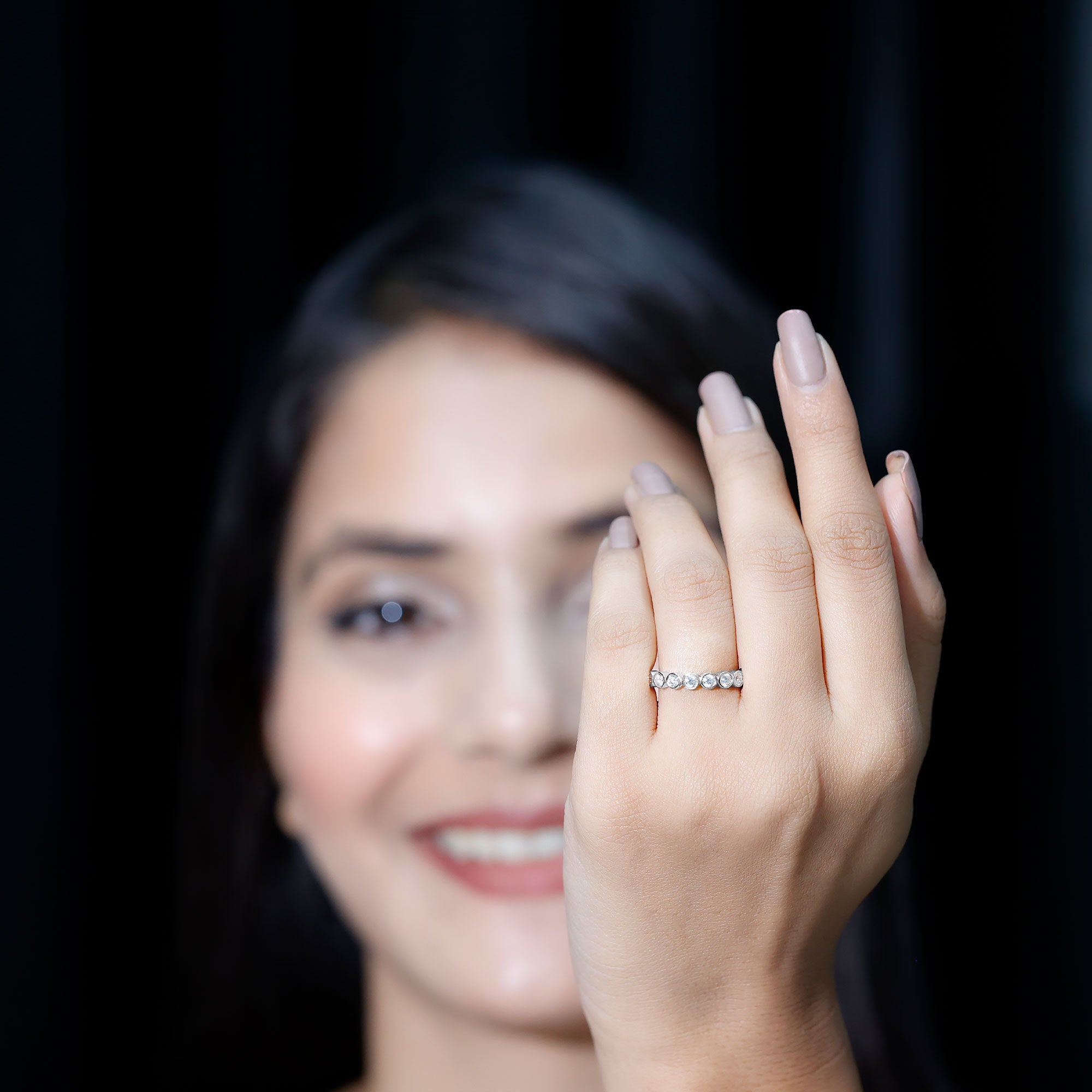 Bezel Set Moissanite Half Eternity Band Ring D-VS1 - Rosec Jewels