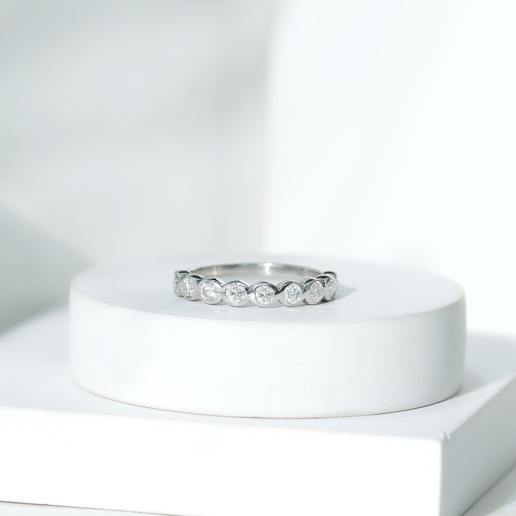 Bezel Set Moissanite Half Eternity Band Ring D-VS1 - Rosec Jewels