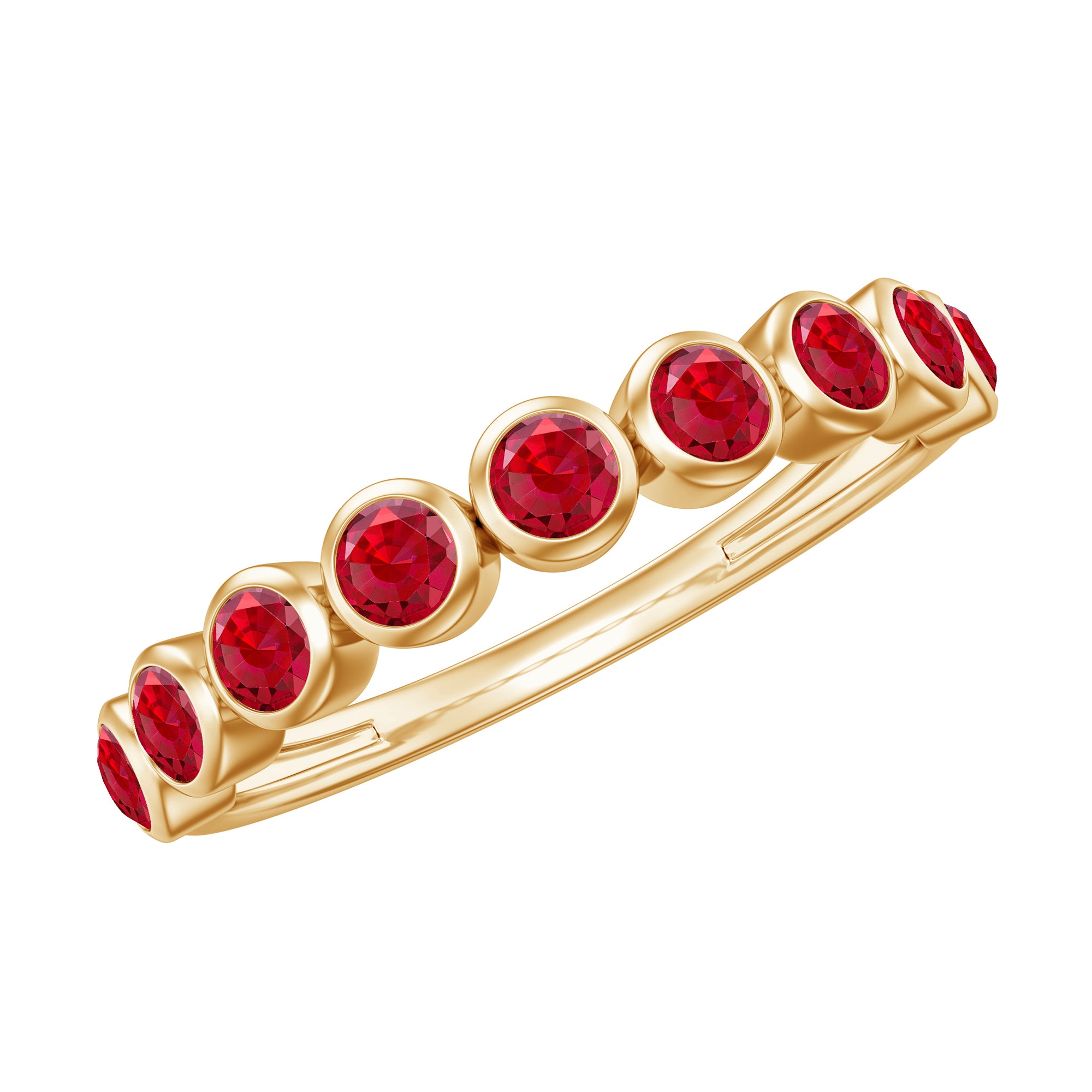 Rosec Jewels-Minimal Created Ruby Half Eternity Ring in Bezel Setting