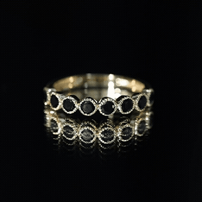 Beaded Bezel Set Black Onyx Half Eternity Wedding Band AAA - Rosec Jewels