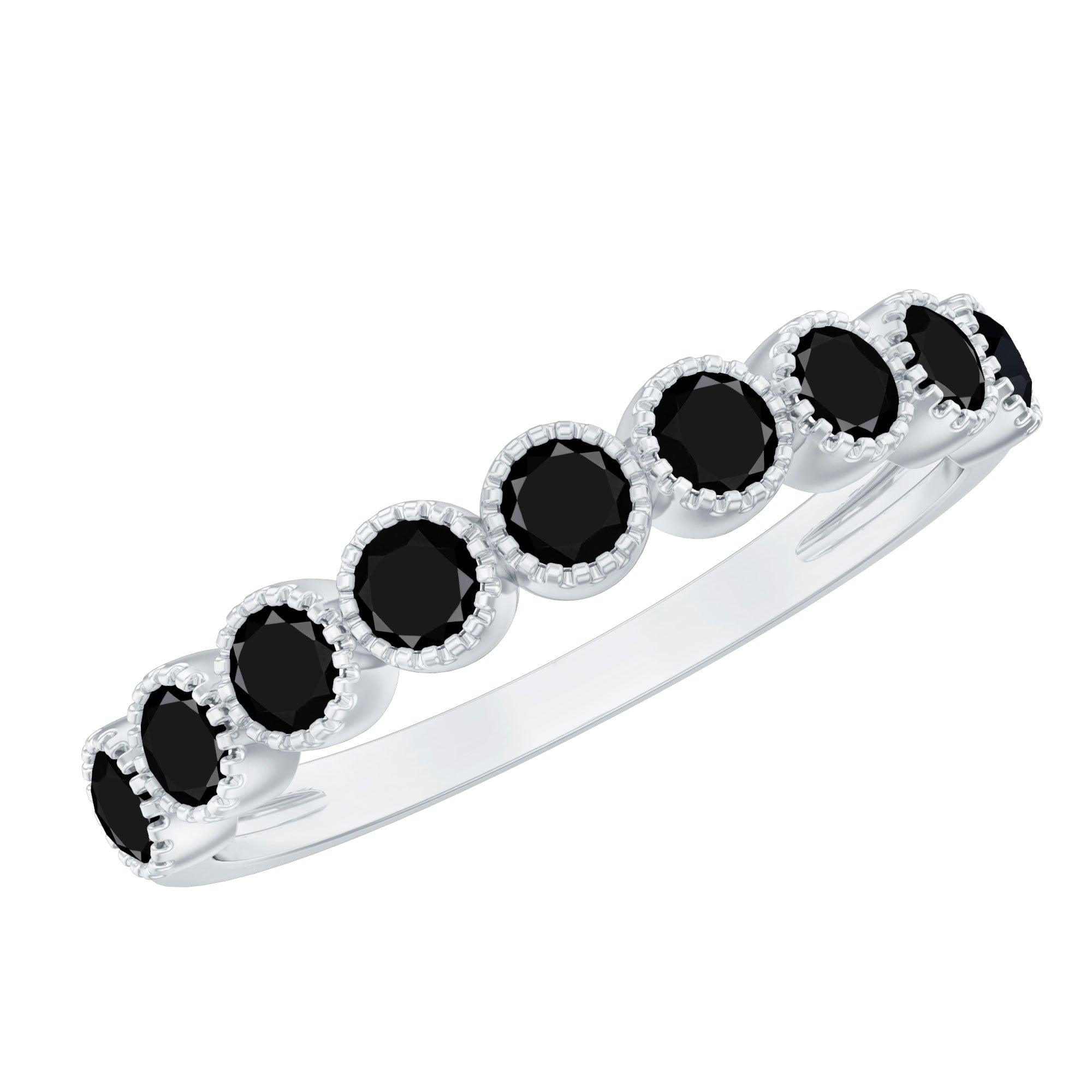 Beaded Bezel Set Black Onyx Half Eternity Wedding Band
