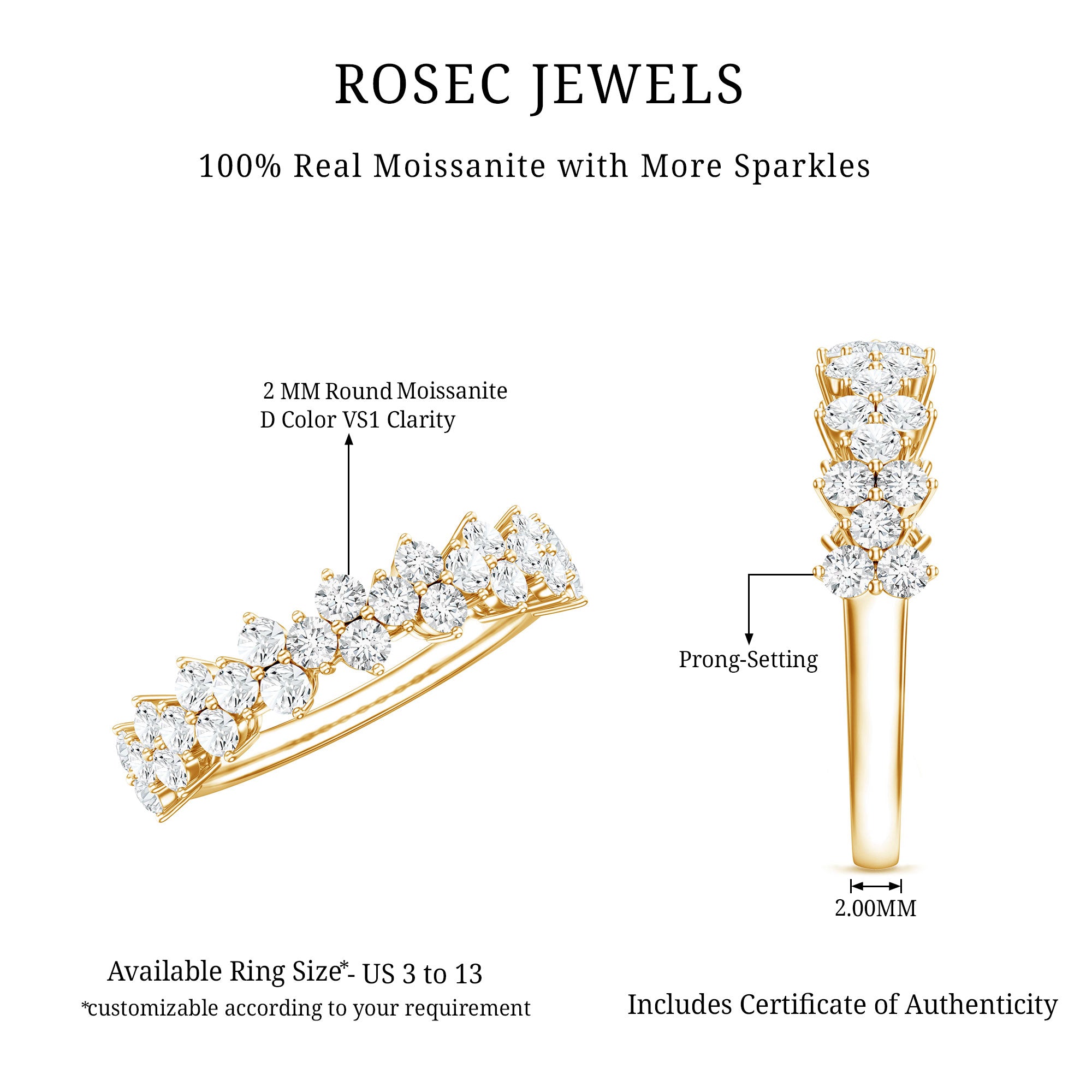 Round Moissanite Cluster Eternity Wedding Band D-VS1 - Rosec Jewels