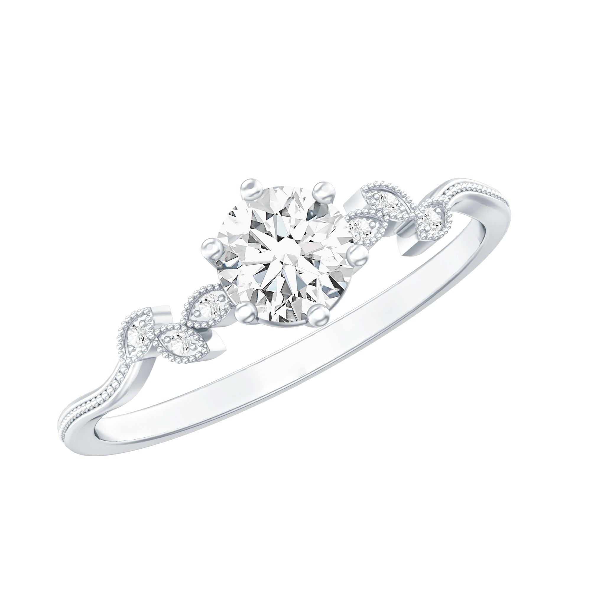 Certified Moissanite Flower Promise Ring with Beaded Detail