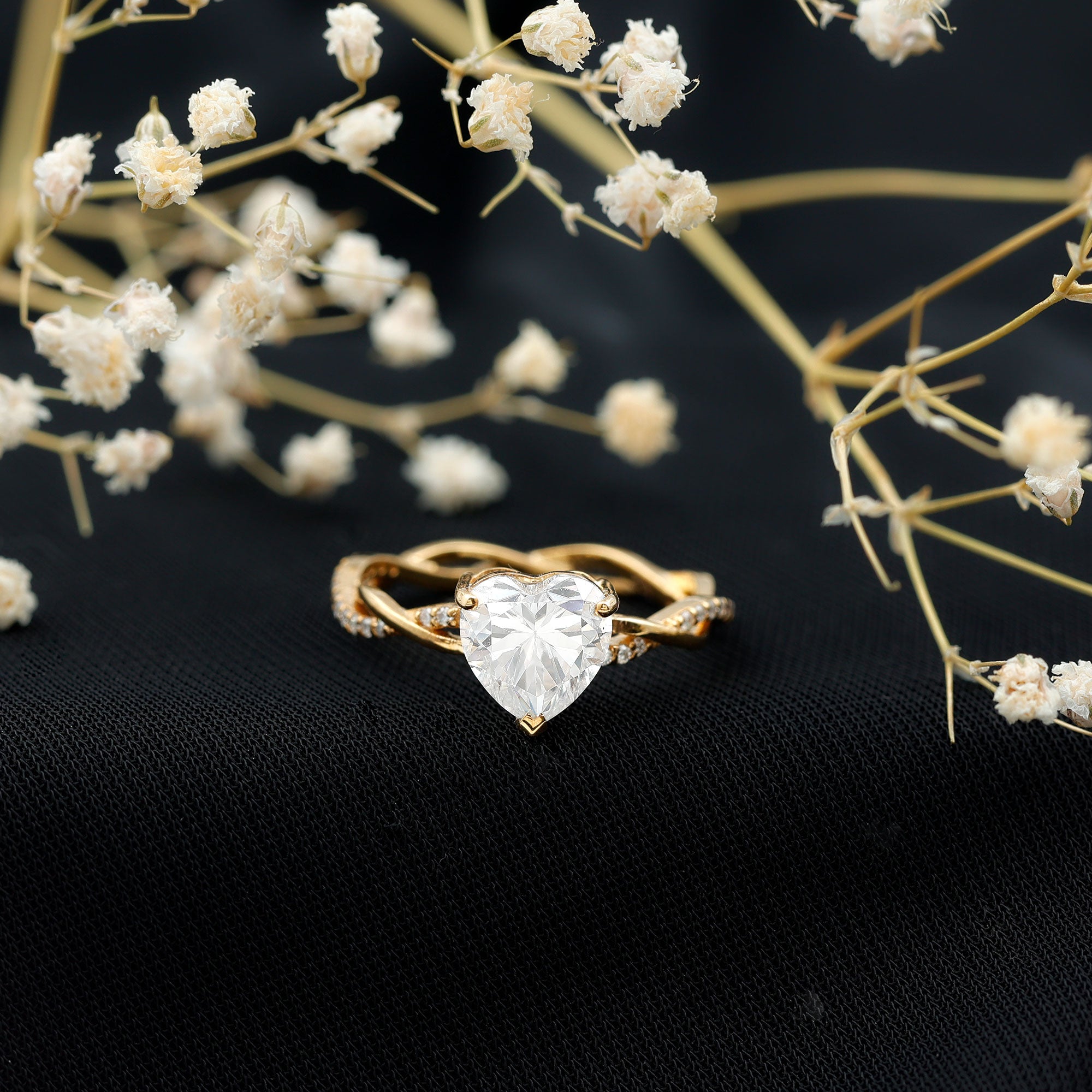 Solitaire Heart Shape Moissanite Braided Engagement Ring D-VS1 - Rosec Jewels