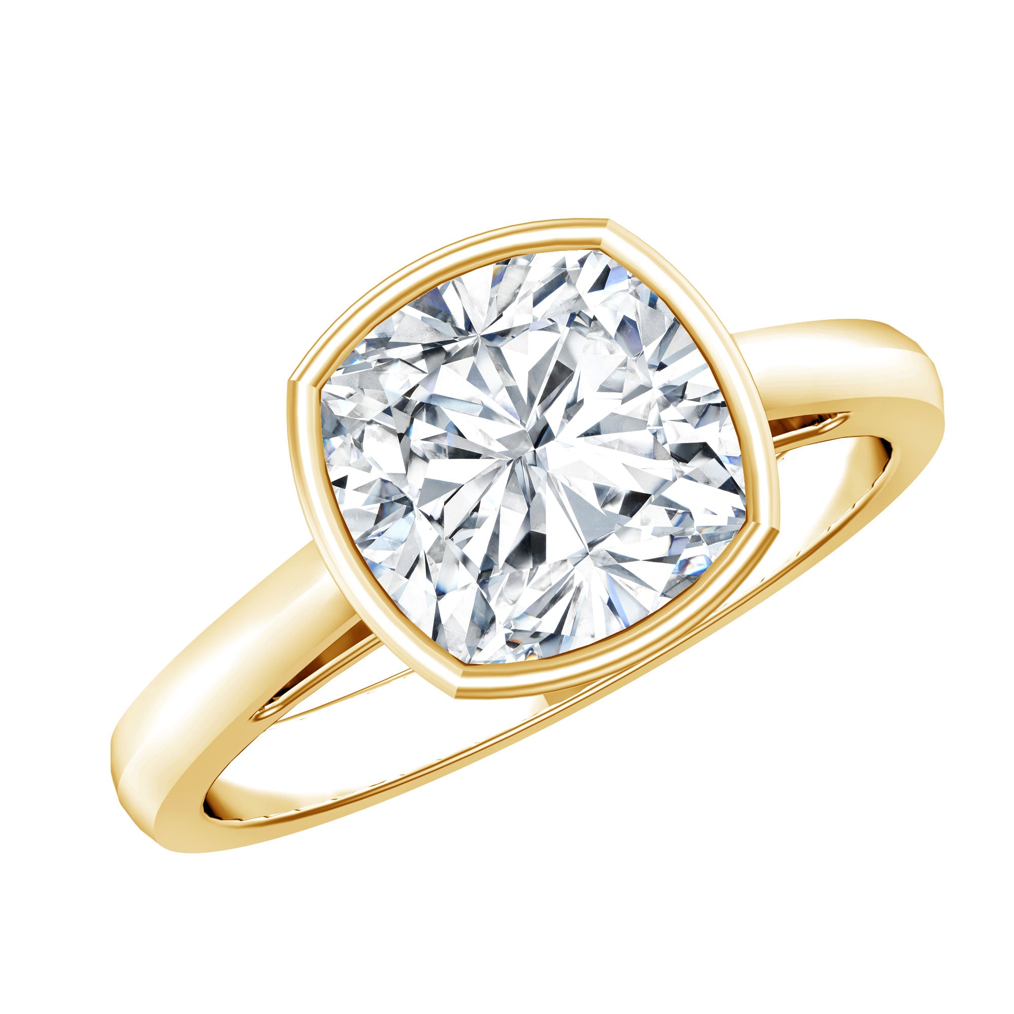 Bezel Set Cushion Cut Moissanite Solitaire Engagement Ring D-VS1 - Rosec Jewels