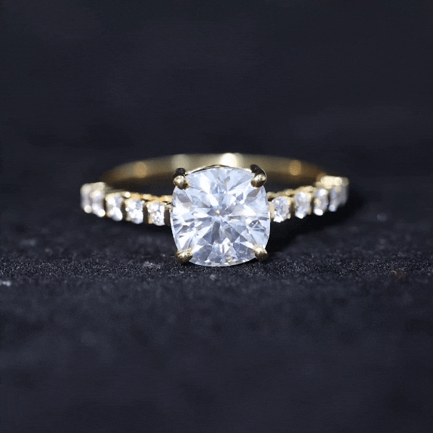 Solitaire Moissanite Cushion Cut Engagement Ring with Side Stones D-VS1 - Rosec Jewels