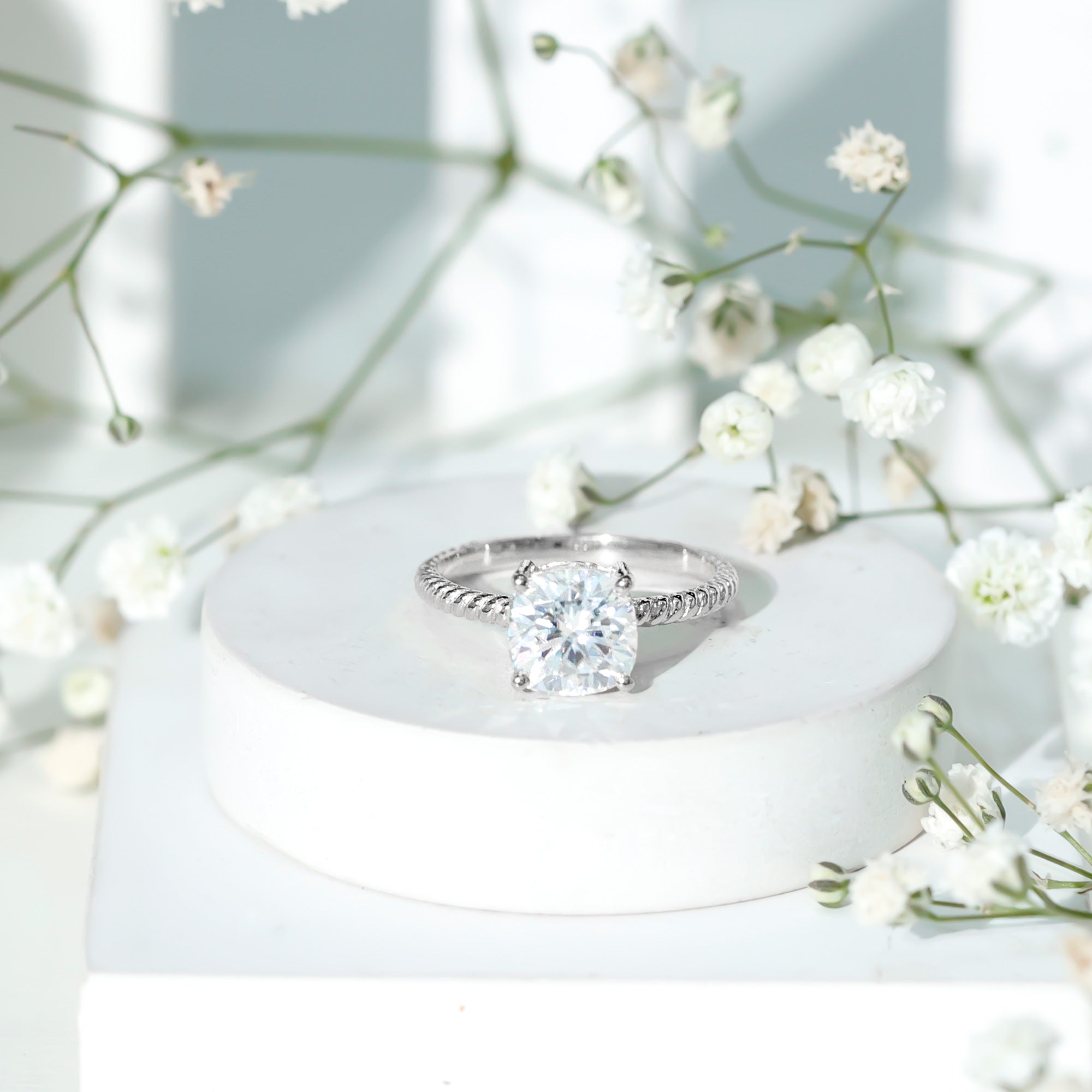 3 CT Certified Moissanite Cushion Cut Engagement Ring D-VS1 - Rosec Jewels