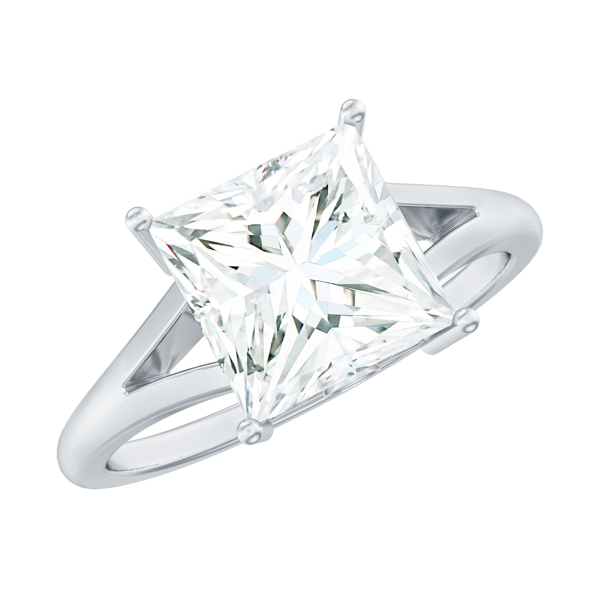 Certified 8 MM Moissanite Princess Cut Engagement Ring with Split Shank