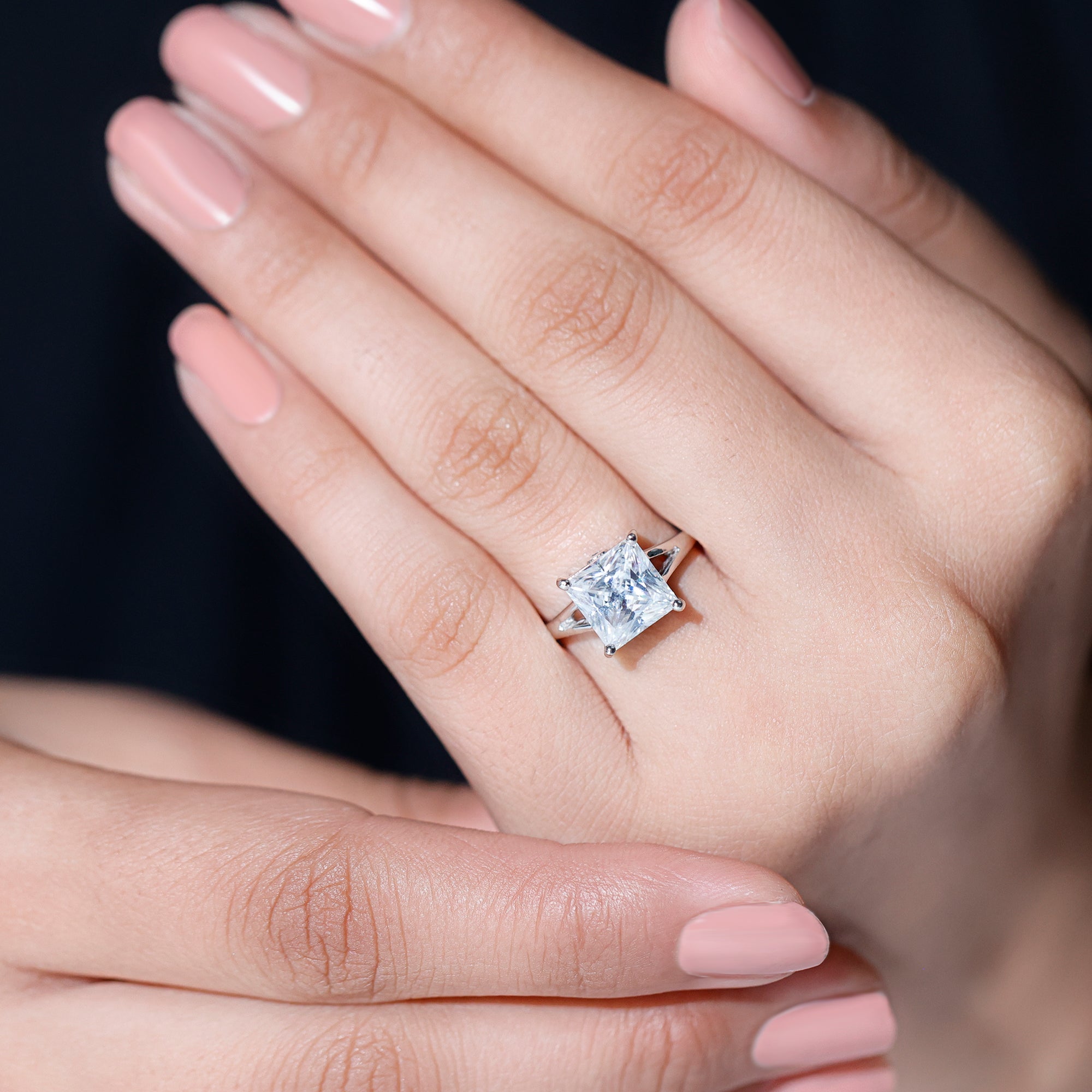 Certified 8 MM Moissanite Princess Cut Engagement Ring with Split Shank D-VS1 - Rosec Jewels