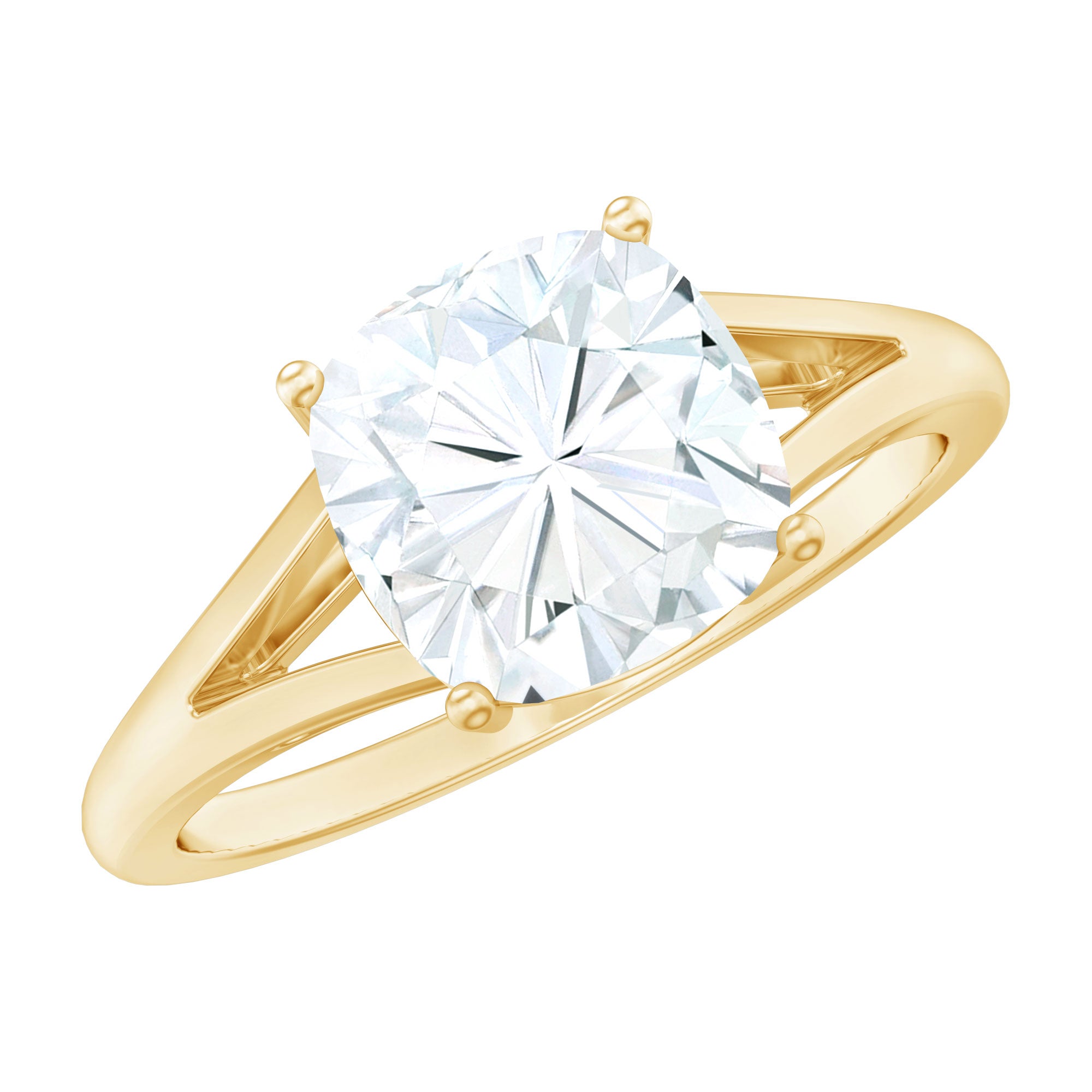 Rosec Jewels-Cushion Cut Moissanite Engagement Ring With Split Shank