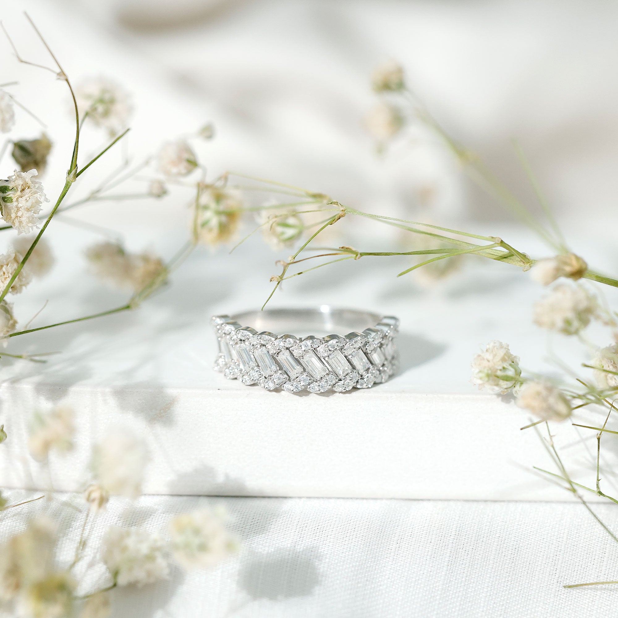 Baguette and Round Cut Zircon Braided Anniversary Ring AAAA - Rosec Jewels