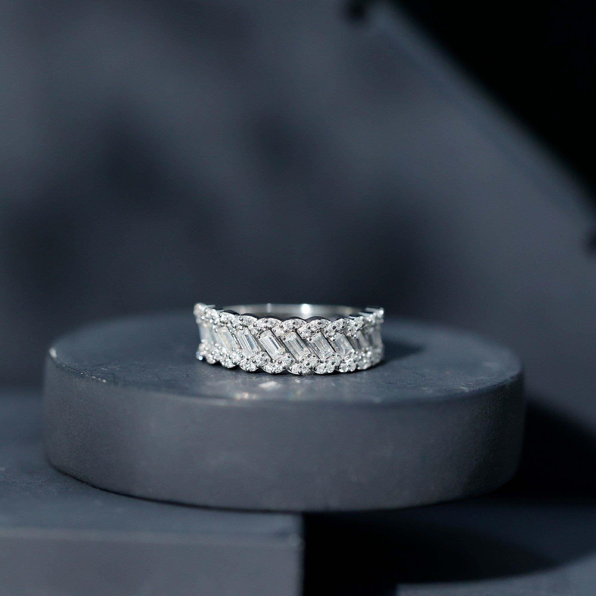 Baguette and Round Cut Zircon Braided Anniversary Ring AAAA - Rosec Jewels