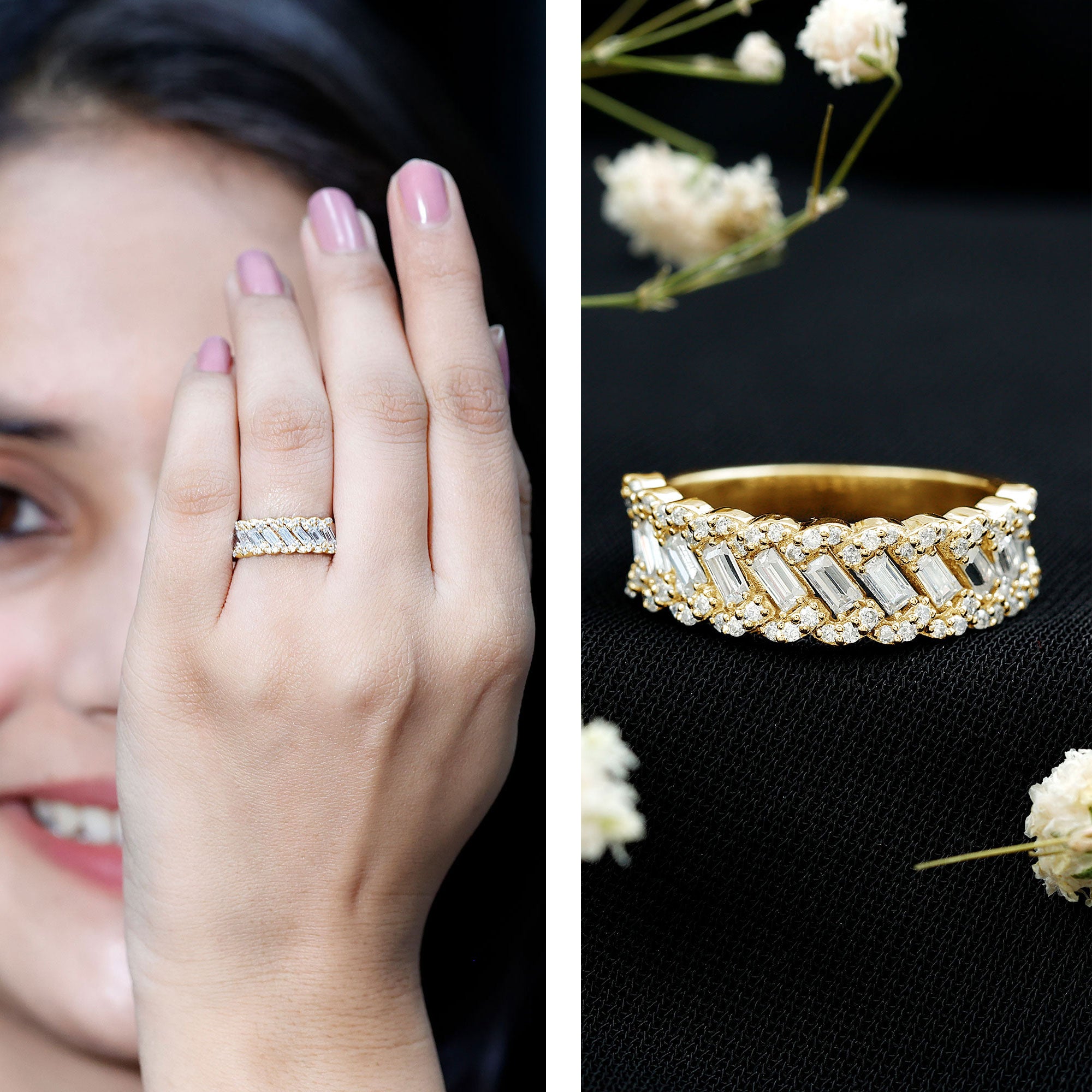 Baguette and Round Cut Zircon Braided Anniversary Ring AAAA - Rosec Jewels