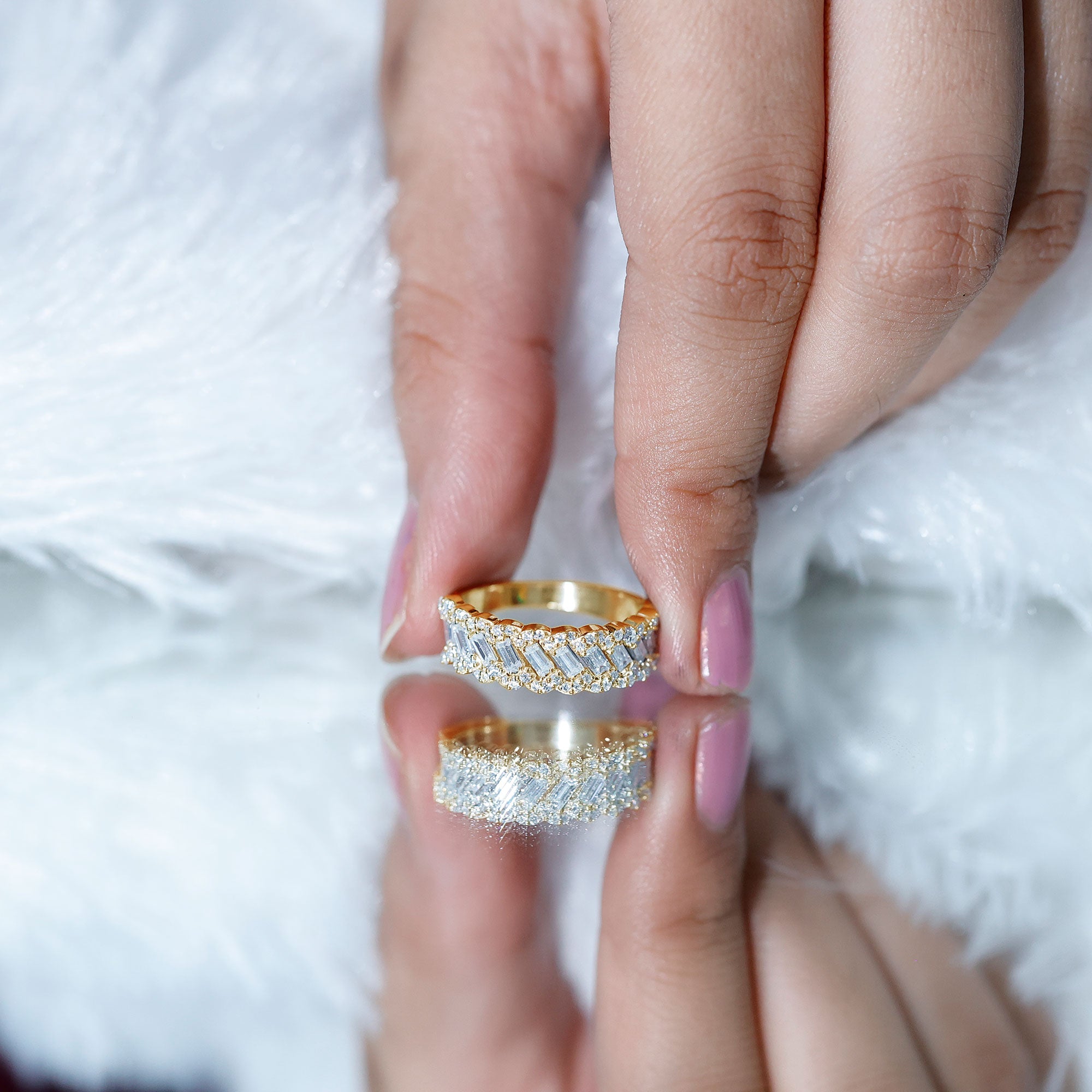Baguette and Round Cut Zircon Braided Anniversary Ring AAAA - Rosec Jewels
