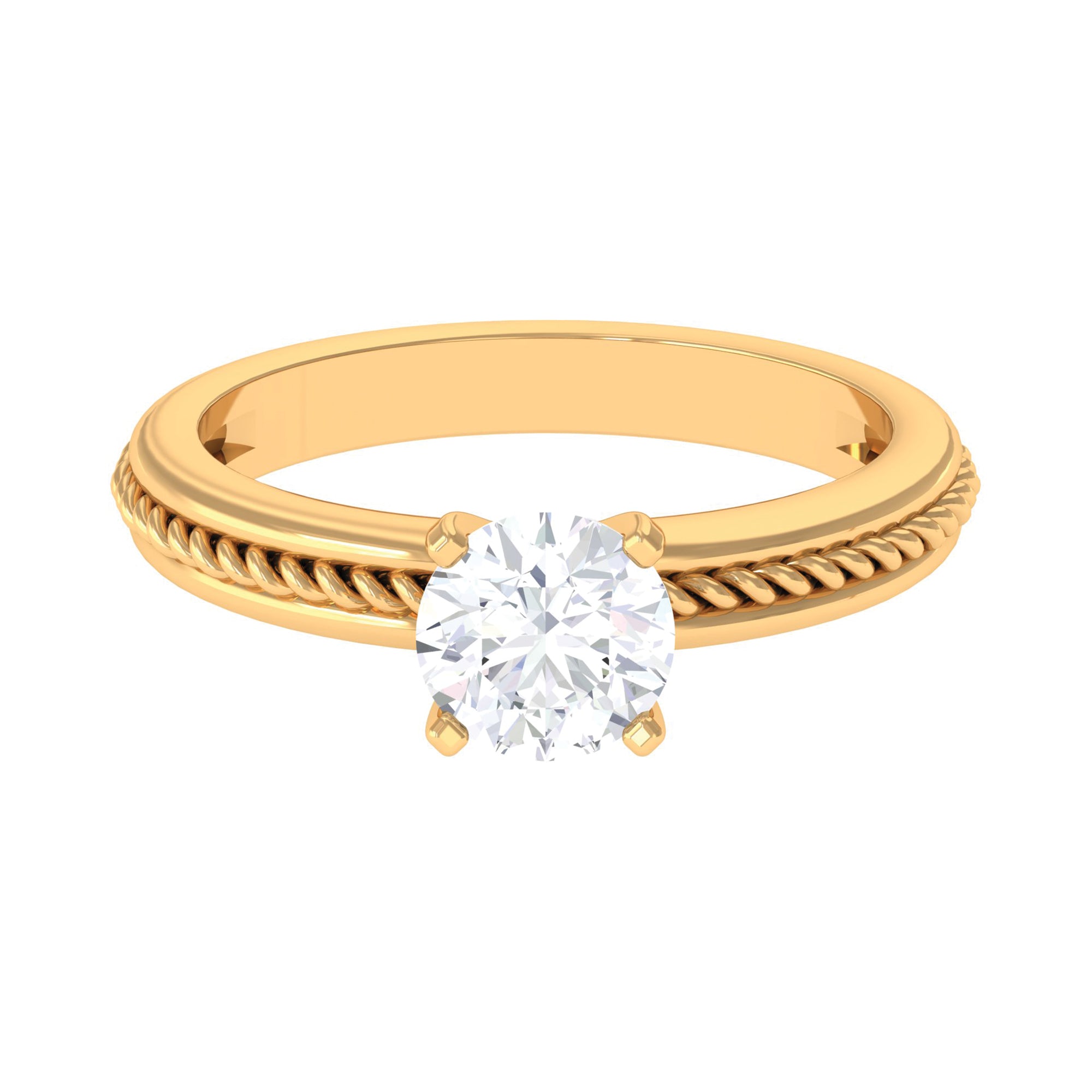 Cubic Zirconia Solitaire Twisted Rope Ring in Square Prong Setting AAAA - Rosec Jewels