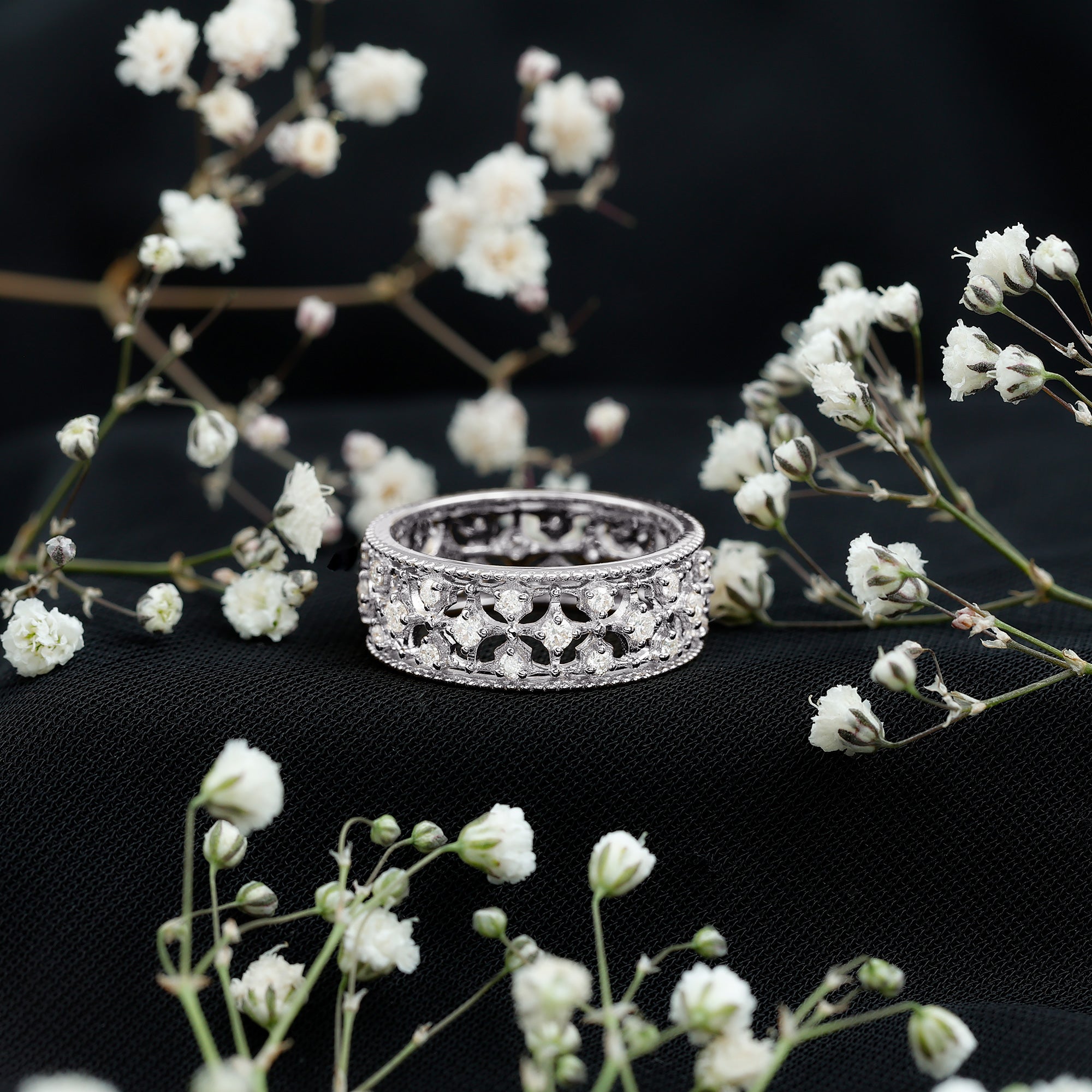 Certified Cubic Zirconia Vintage Wedding Band for Women AAAA - Rosec Jewels