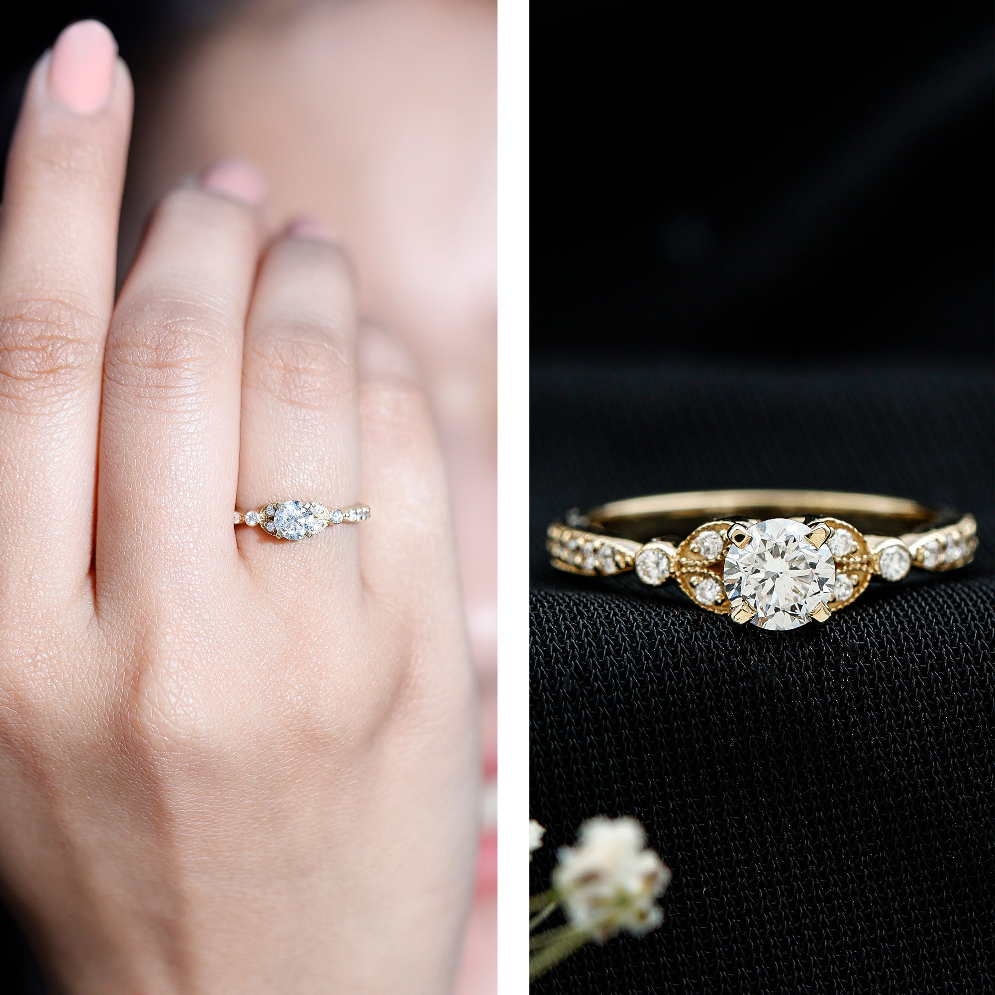 Rosec Jewels-Vintage Inspired Zircon Engagement Ring for Women