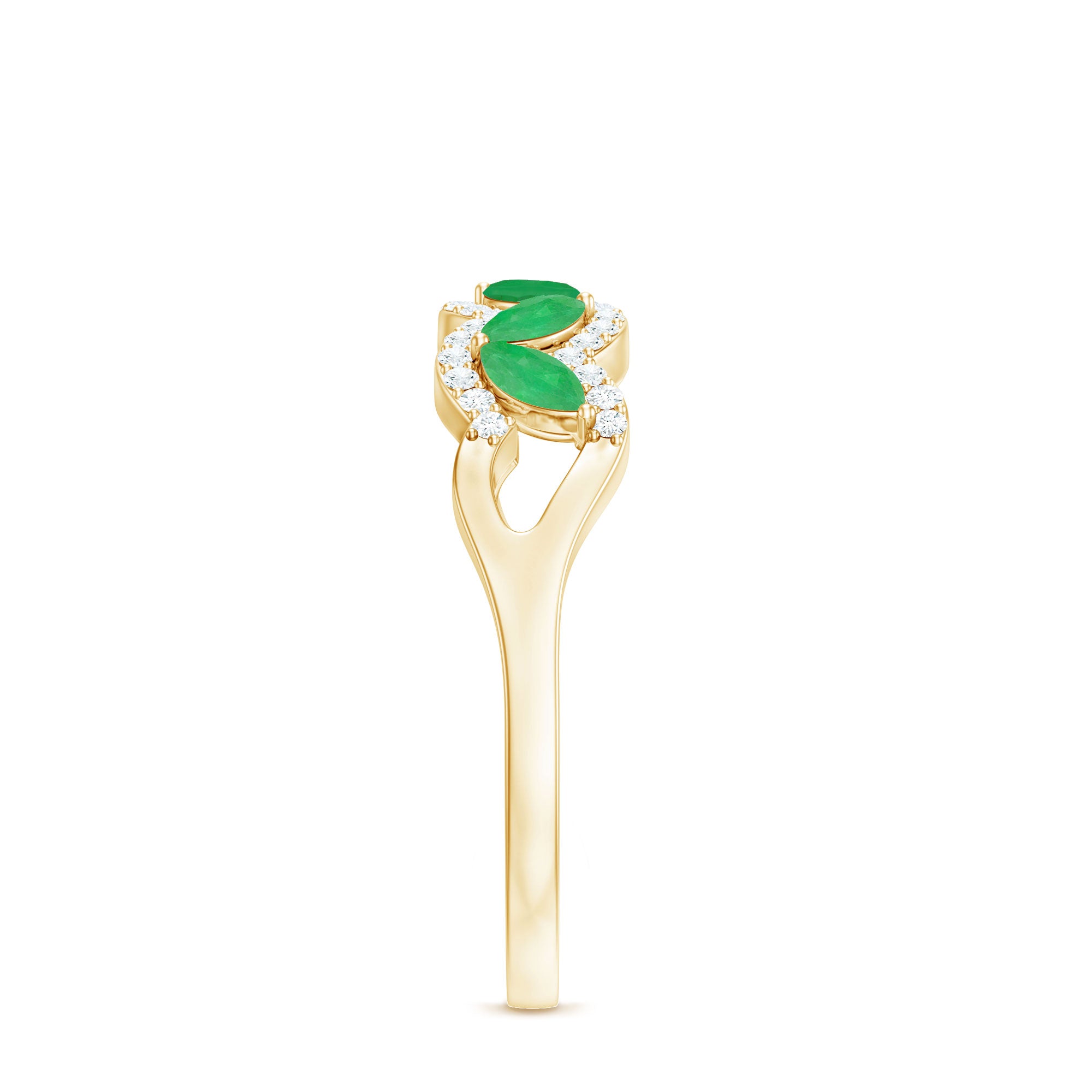 Rosec Jewels-Natural Marquise Emerald Half Eternity Anniversary Ring with Diamond