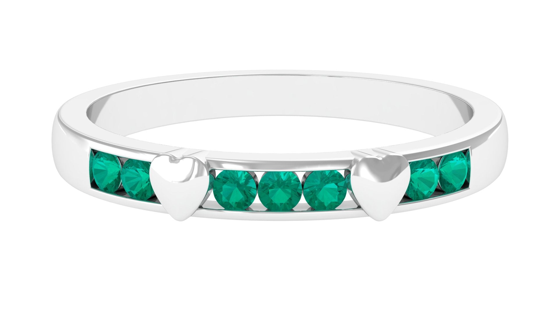 Natural Emerald Heart Eternity Ring in Channel Setting