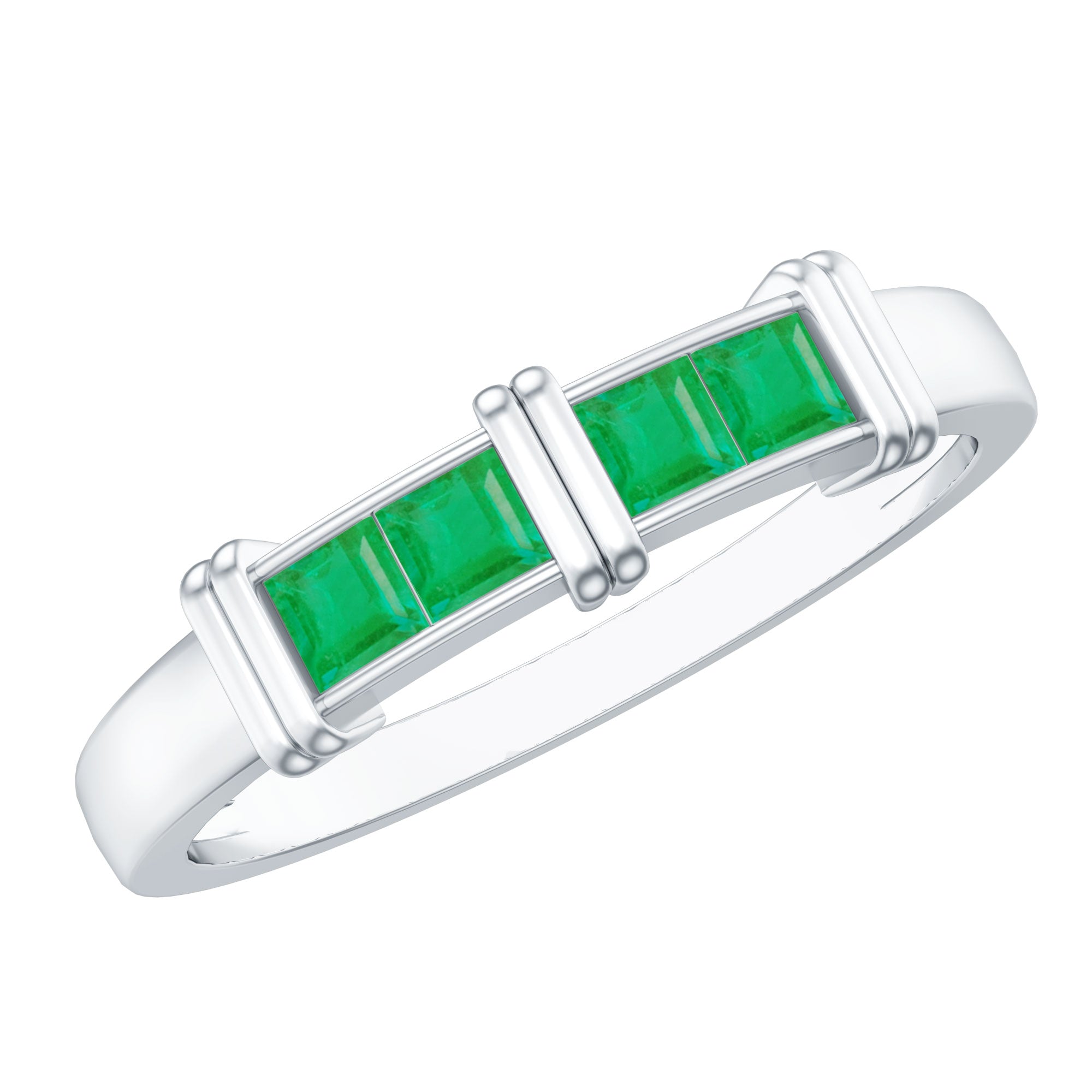 Princess Cut Real Emerald Band Ring in Channel Setting AAA - Rosec Jewels