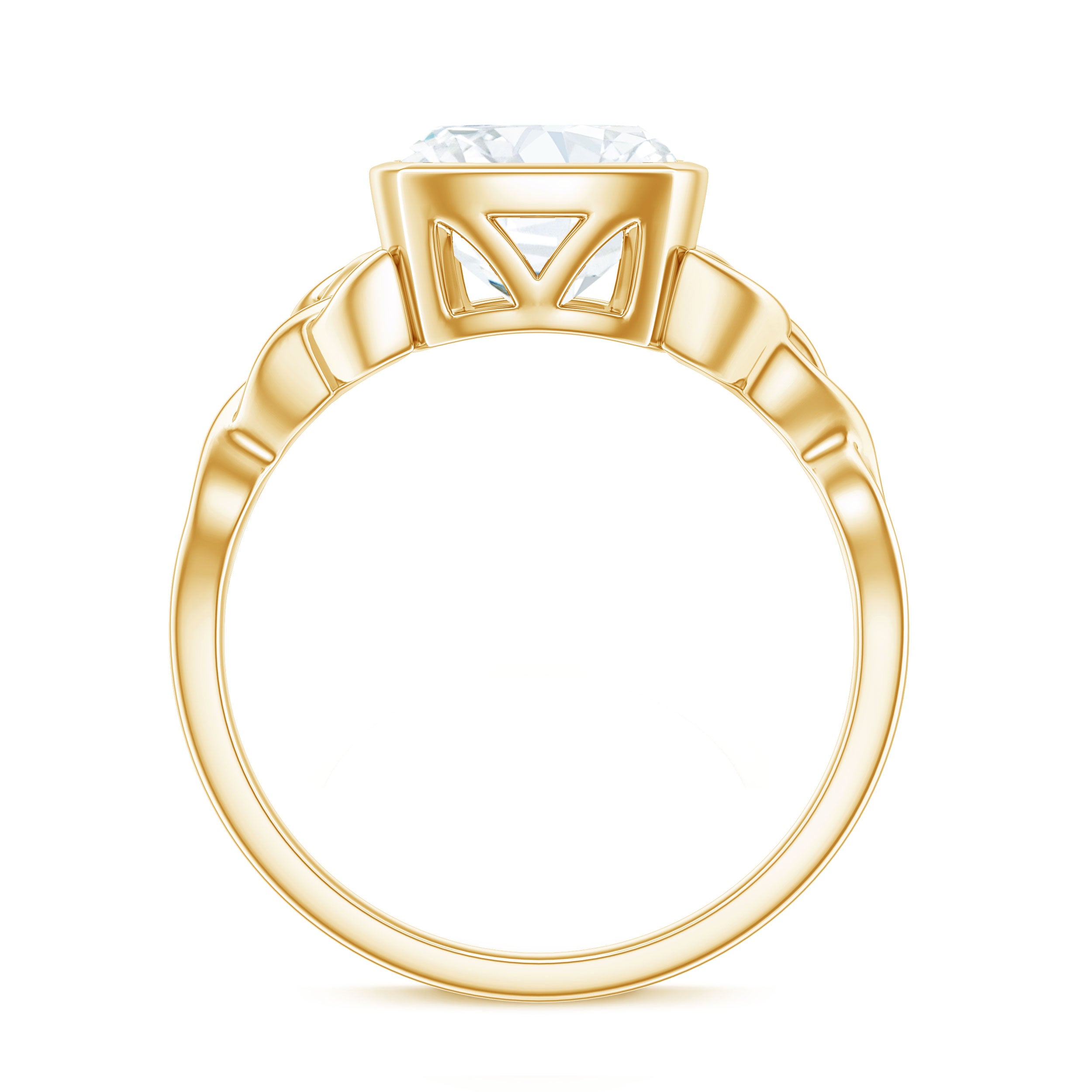 Cushion Cut Moissanite Solitaire Celtic Knot Ring in Bezel Setting D-VS1 - Rosec Jewels