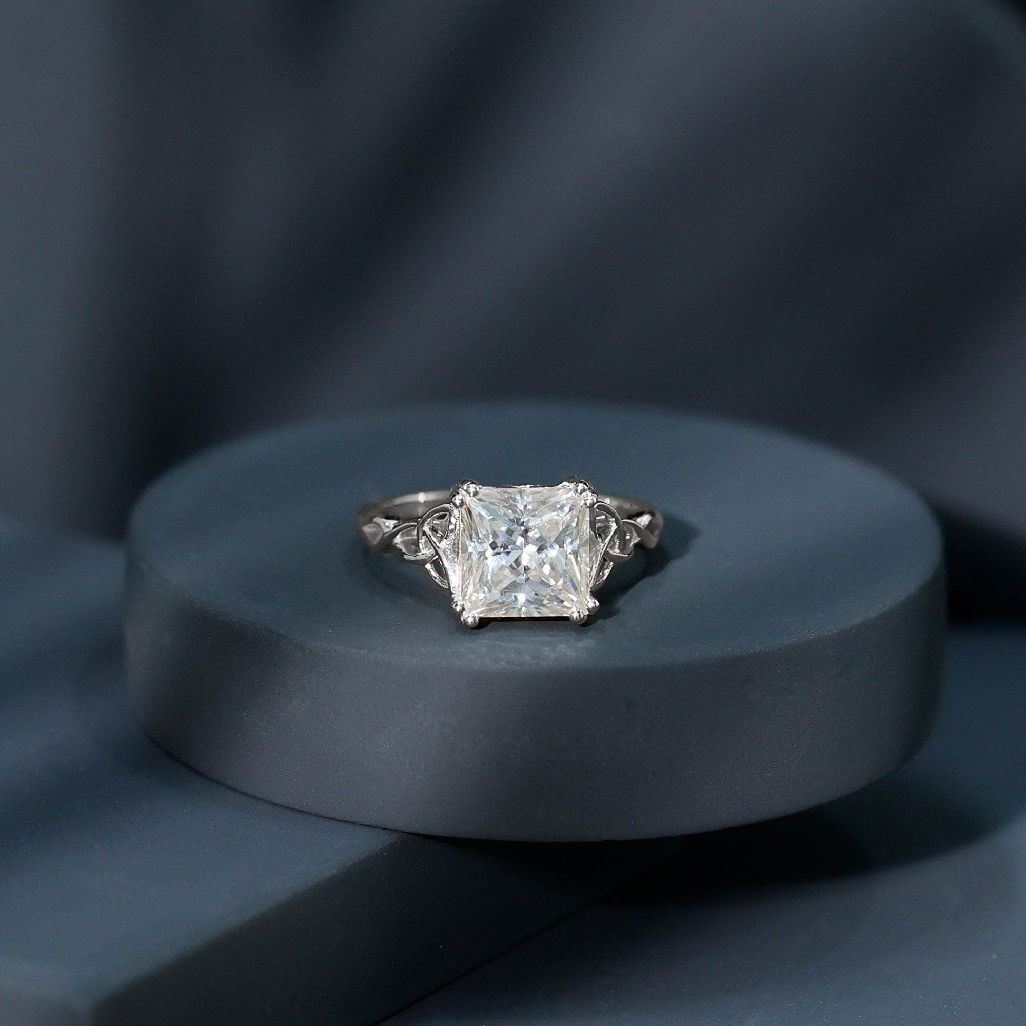 Moissanite Princess Cut Engagement Ring With Celtic Knot Design D-VS1 - Rosec Jewels