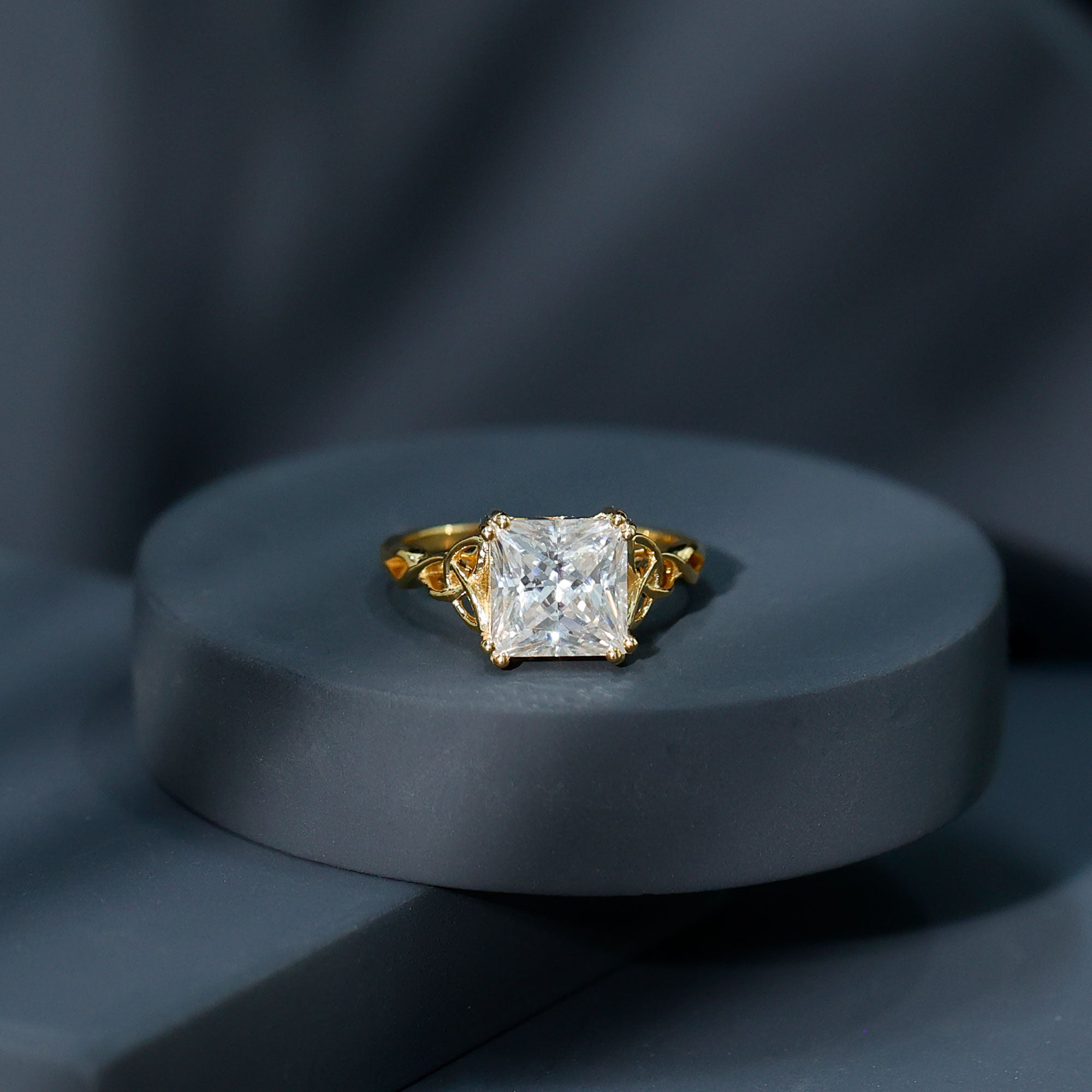 Moissanite Princess Cut Engagement Ring With Celtic Knot Design D-VS1 - Rosec Jewels