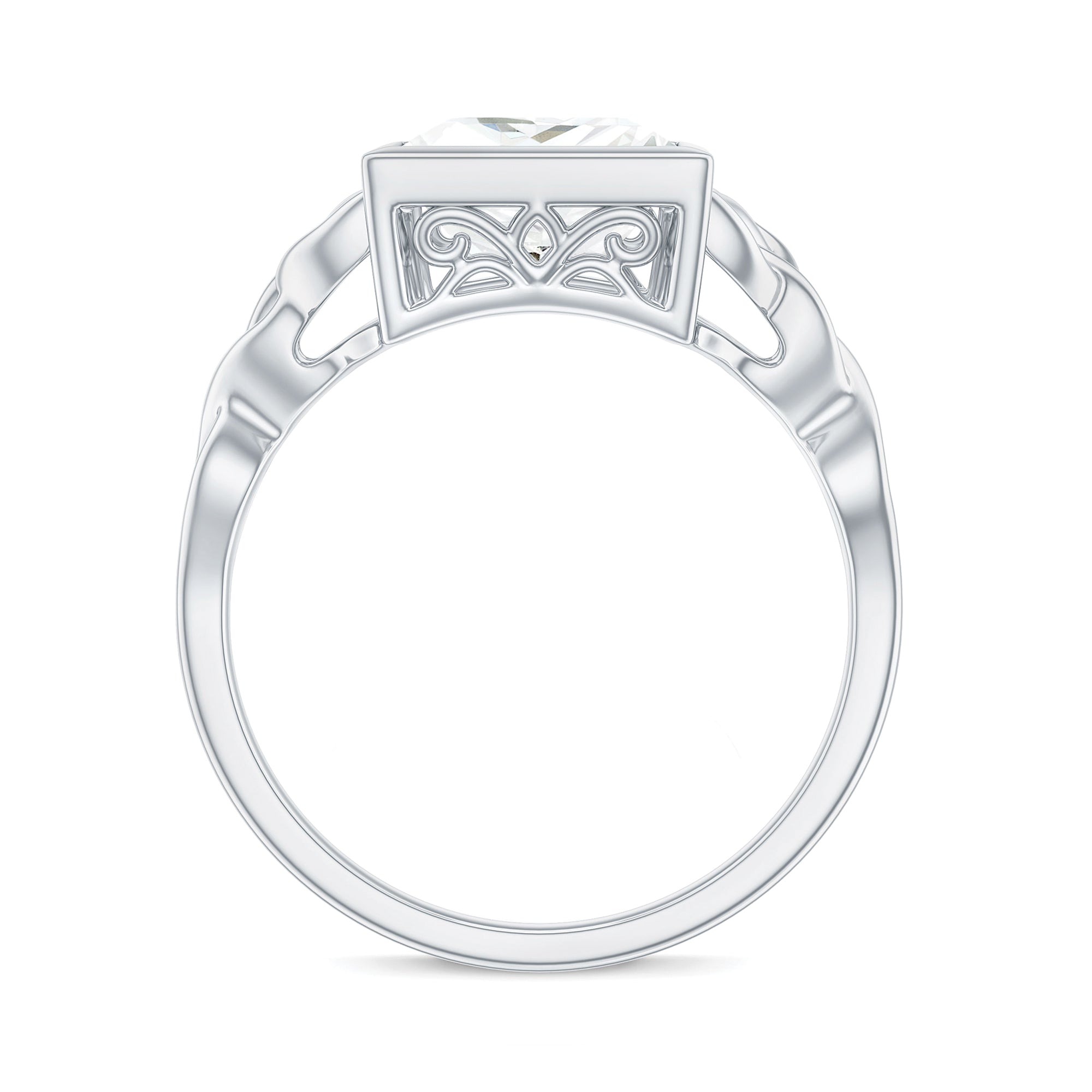 Princess Cut Moissanite Celtic Engagement Ring in Bezel Setting D-VS1 - Rosec Jewels