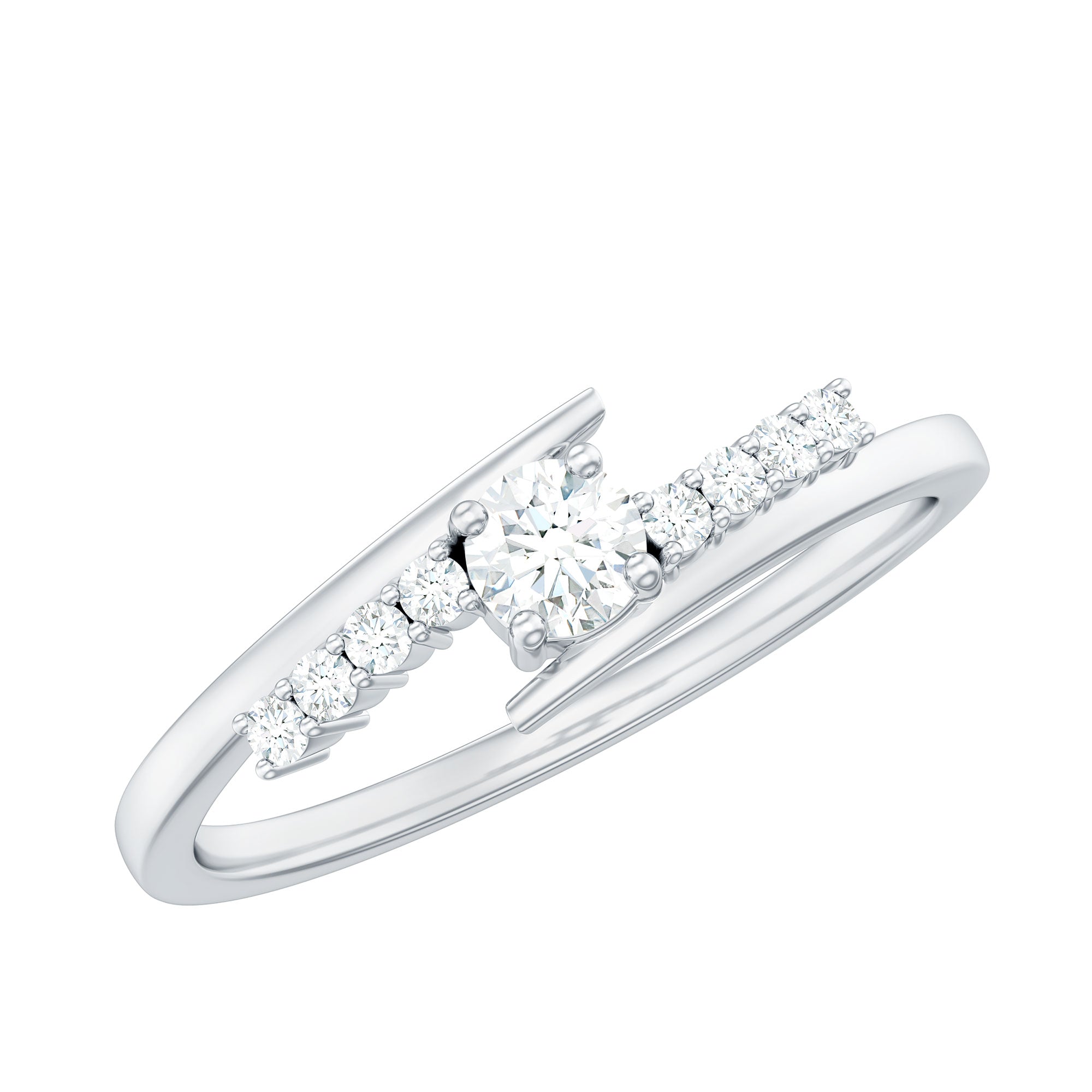 Diamond Promise Ring with Bypass Shank Natural - ( HI-SI ) - Rosec Jewels