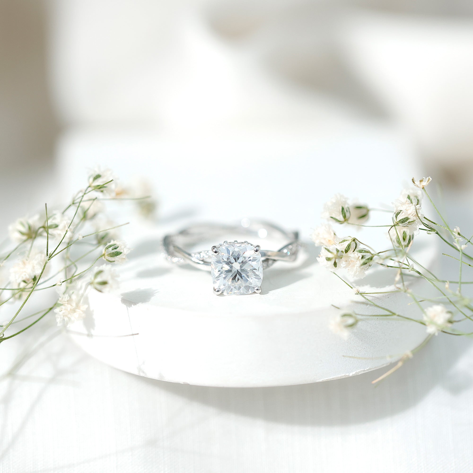 3 Carat Moissanite Cushion Cut Hidden Halo Engagement Rings D-VS1 - Rosec Jewels