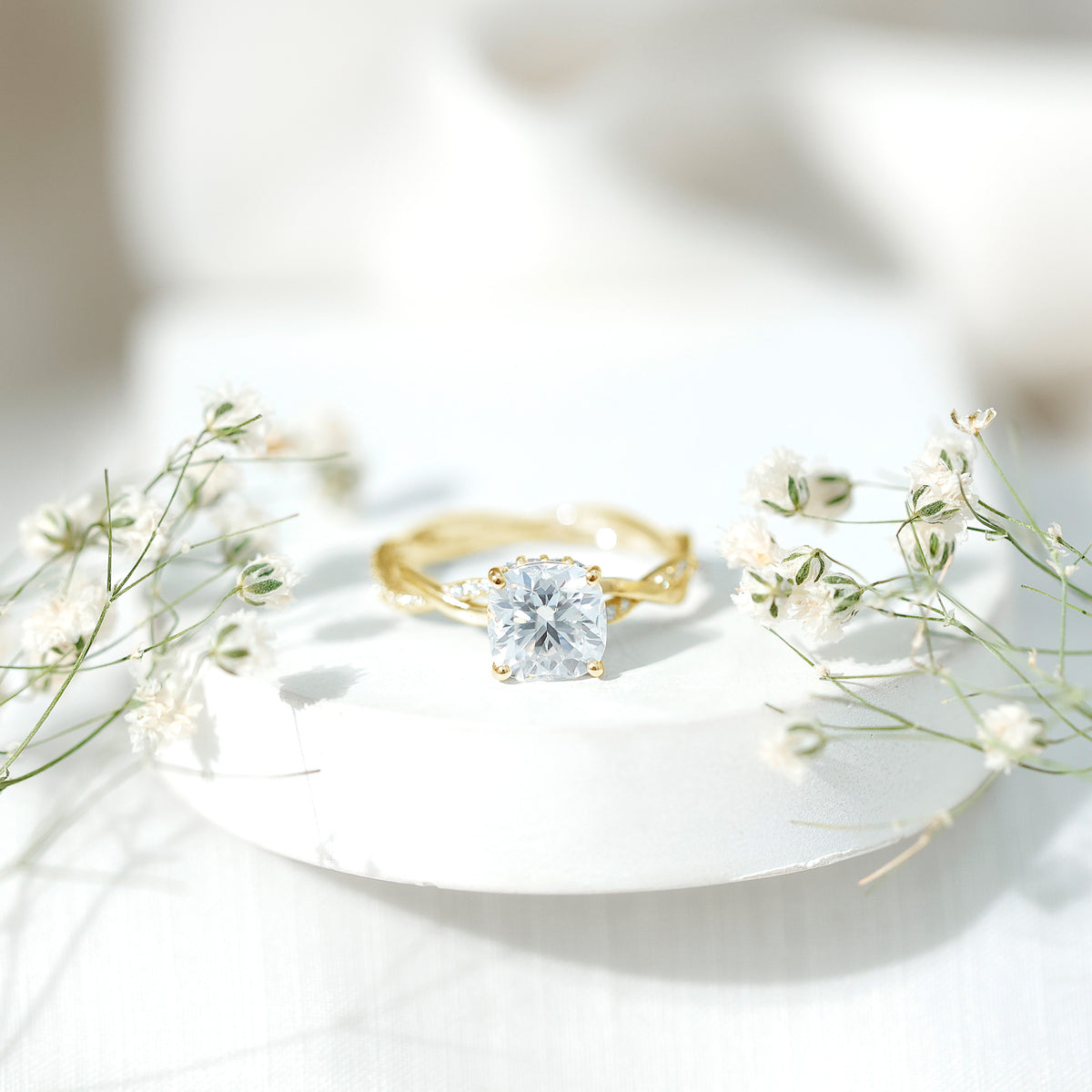 3 Carat Moissanite Cushion Cut Hidden Halo Engagement Rings D-VS1 - Rosec Jewels