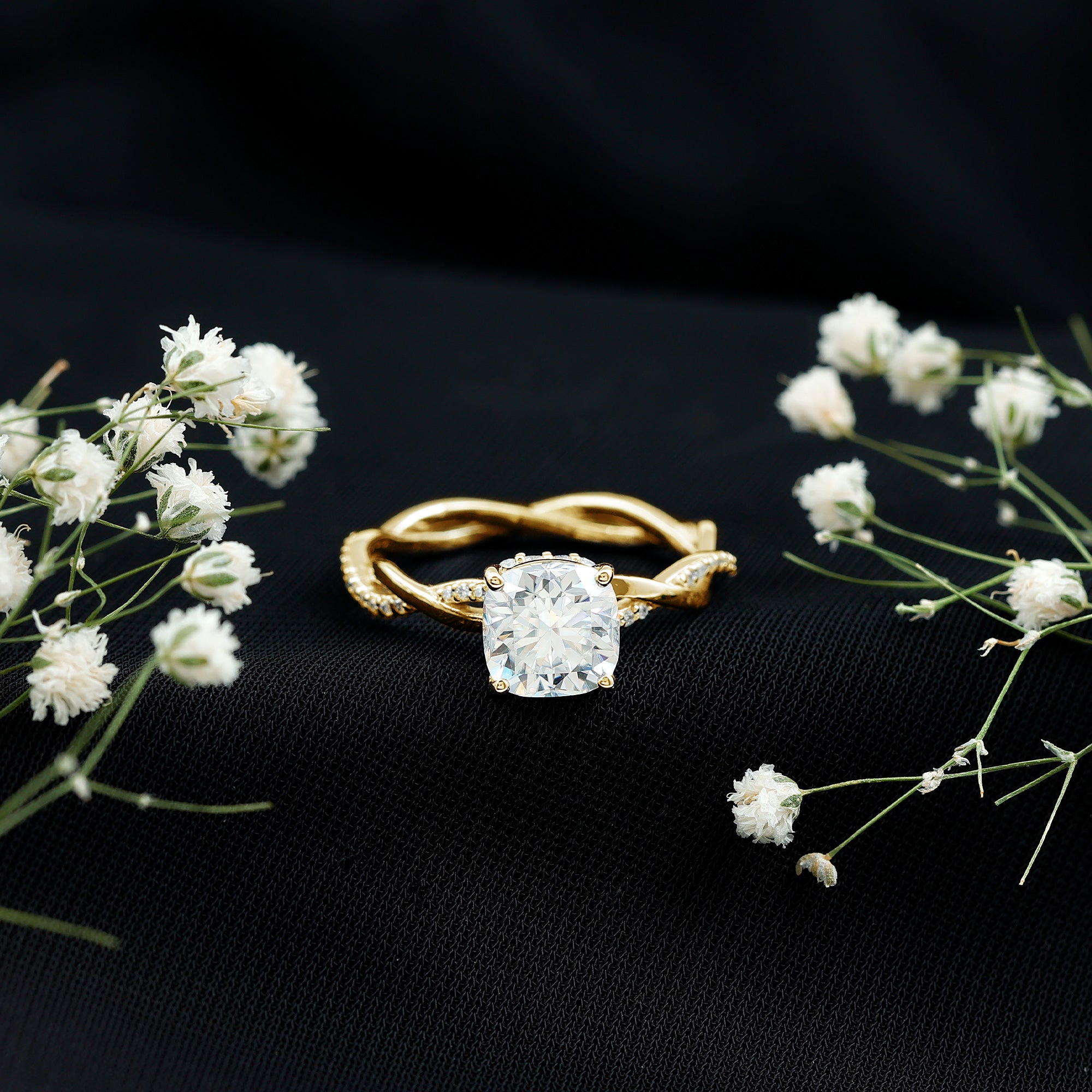 3 Carat Moissanite Cushion Cut Hidden Halo Engagement Rings D-VS1 - Rosec Jewels