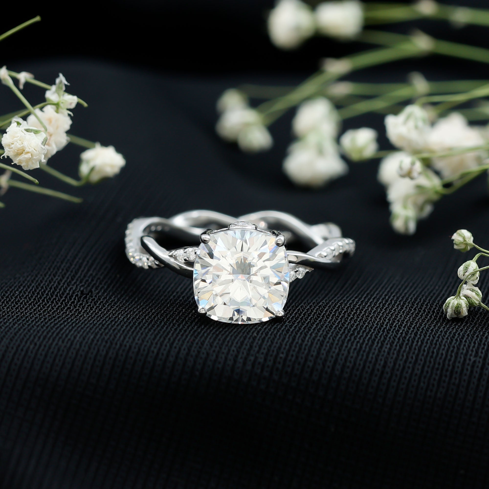 Cushion Cut Solitaire Moissanite Engagement Ring For Her D-VS1 - Rosec Jewels