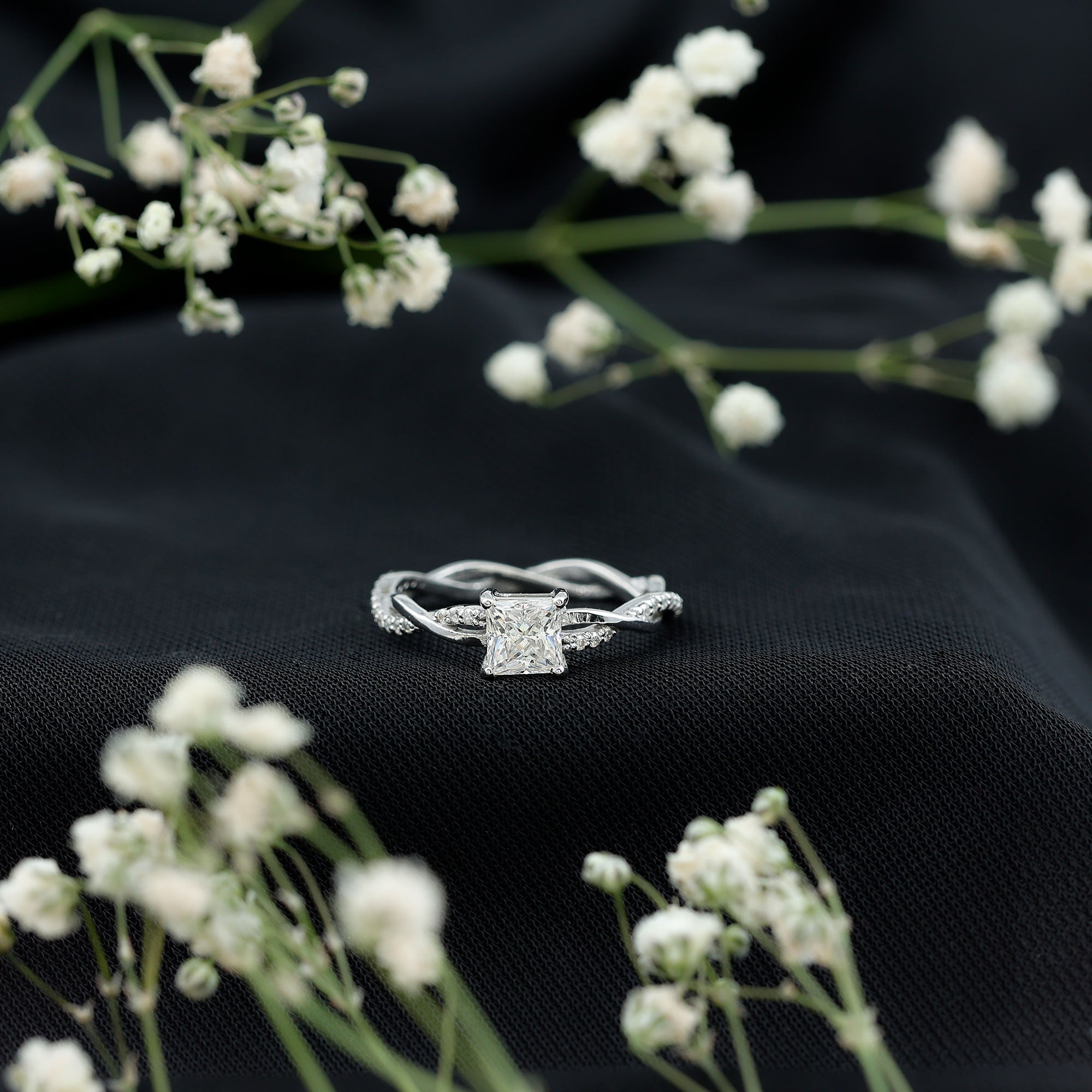 Princess Cut Moissanite Braided Engagement Ring for Women D-VS1 - Rosec Jewels