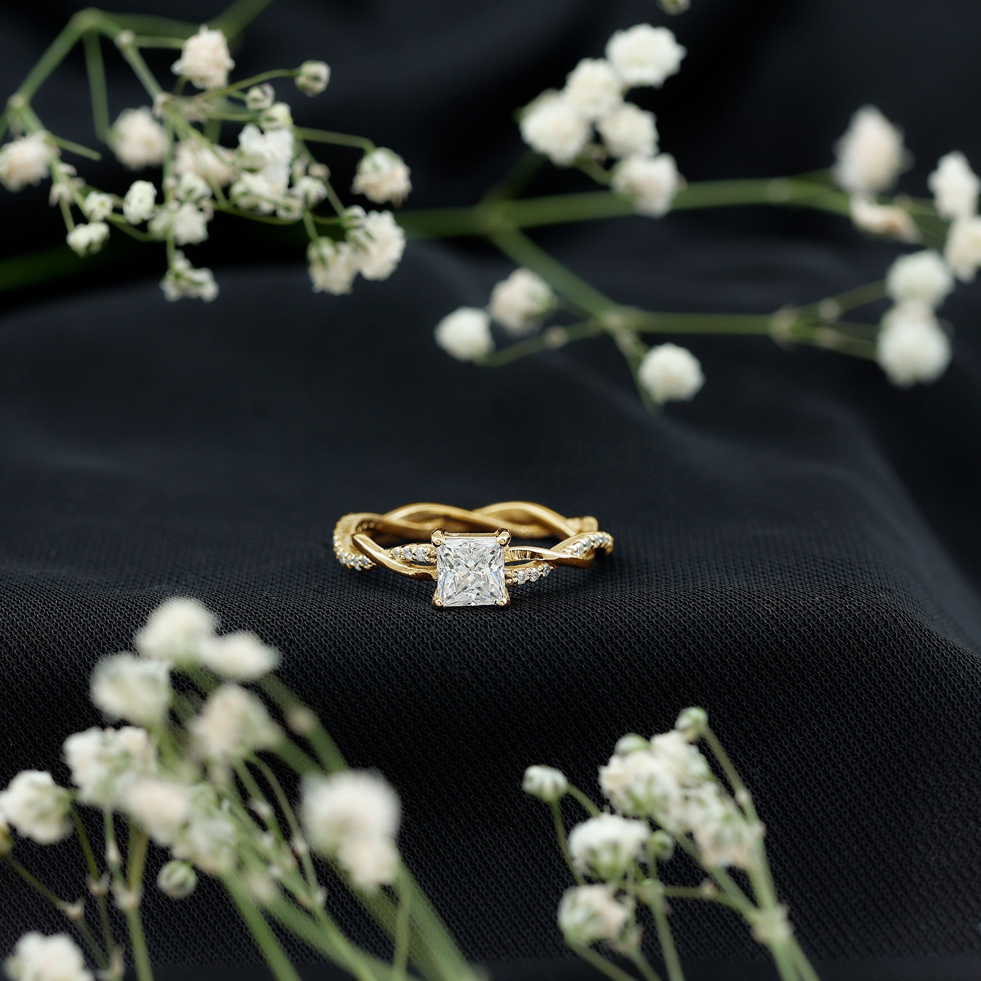 Princess Cut Moissanite Braided Engagement Ring for Women D-VS1 - Rosec Jewels