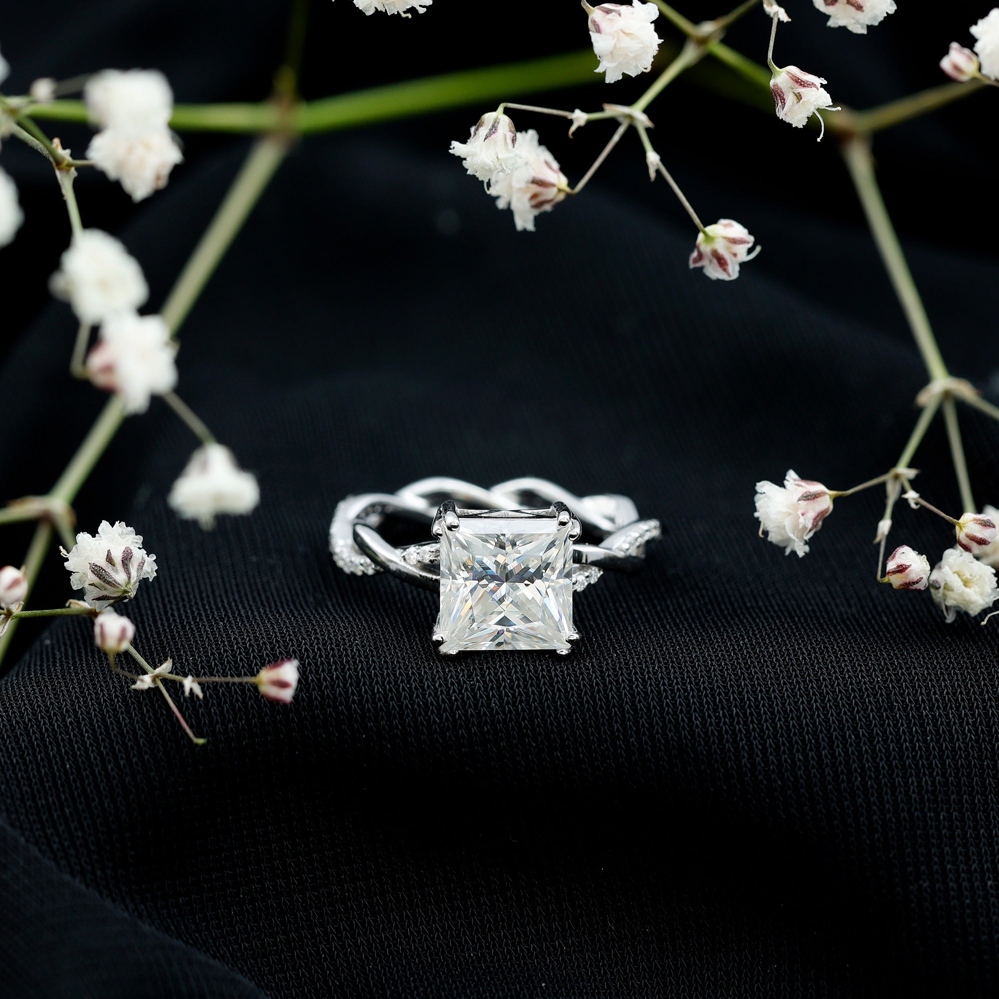 3 CT Princess Cut Moissanite Engagement Ring in Double Prong Setting D-VS1 - Rosec Jewels