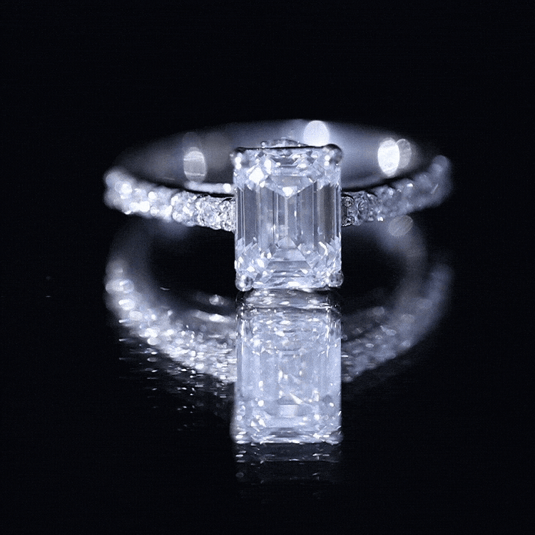 Certified Moissanite Emerald Cut Engagement Ring with Hidden Halo D-VS1 - Rosec Jewels
