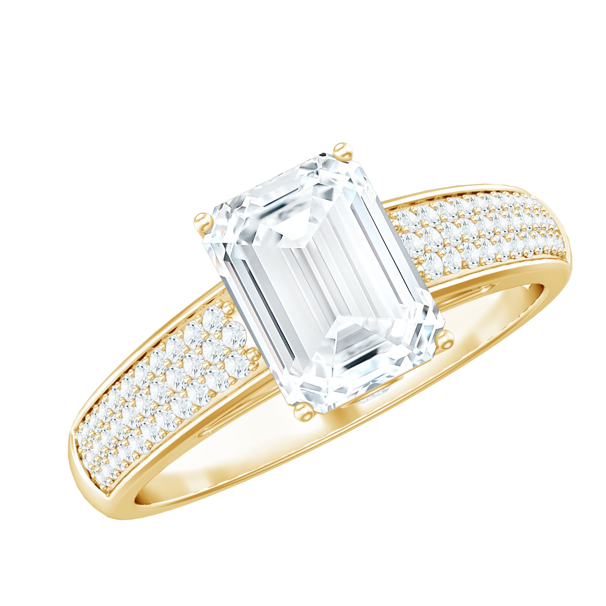 Emerald Cut Moissanite Side Stone Engagement Ring D-VS1 - Rosec Jewels