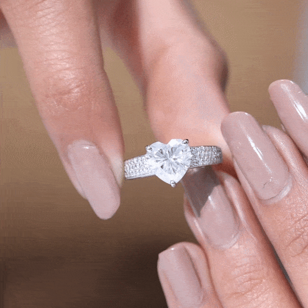 Certified Moissanite Heart Engagement Ring with Side Stones D-VS1 - Rosec Jewels
