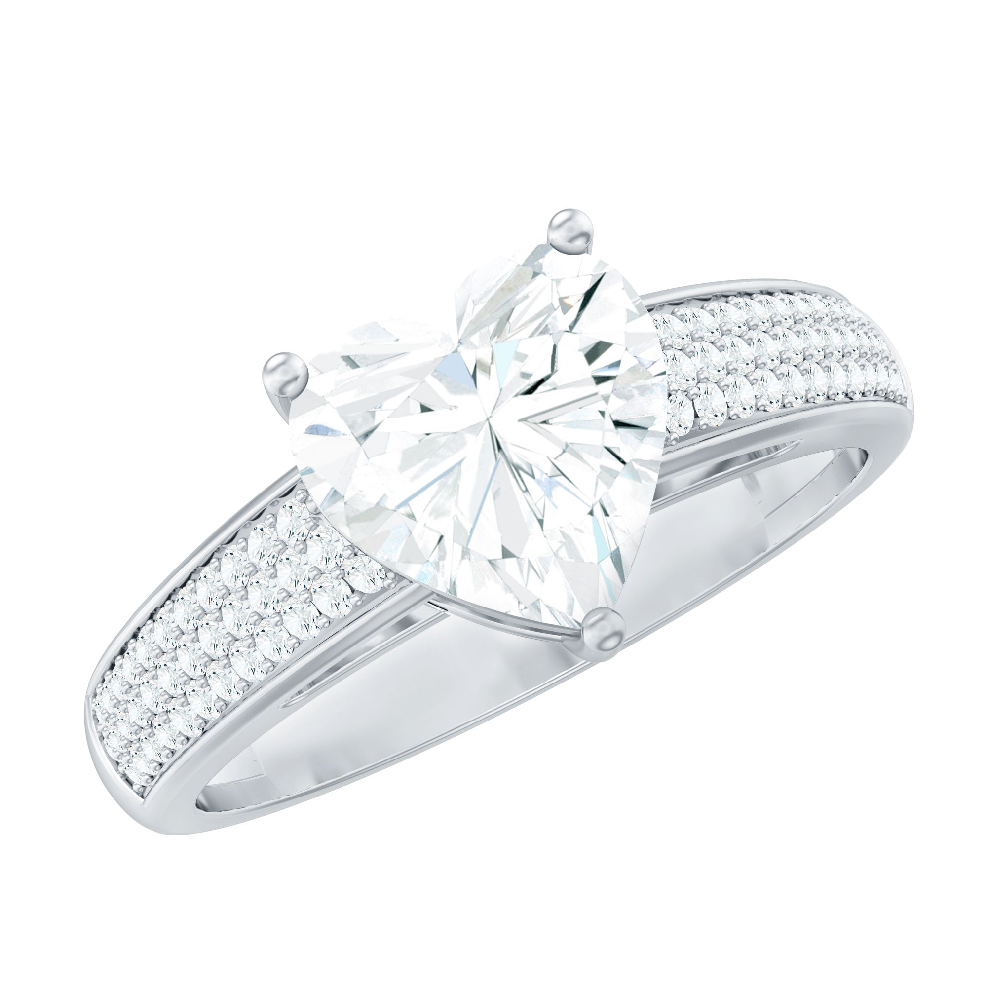 Certified Moissanite Heart Engagement Ring with Side Stones D-VS1 - Rosec Jewels
