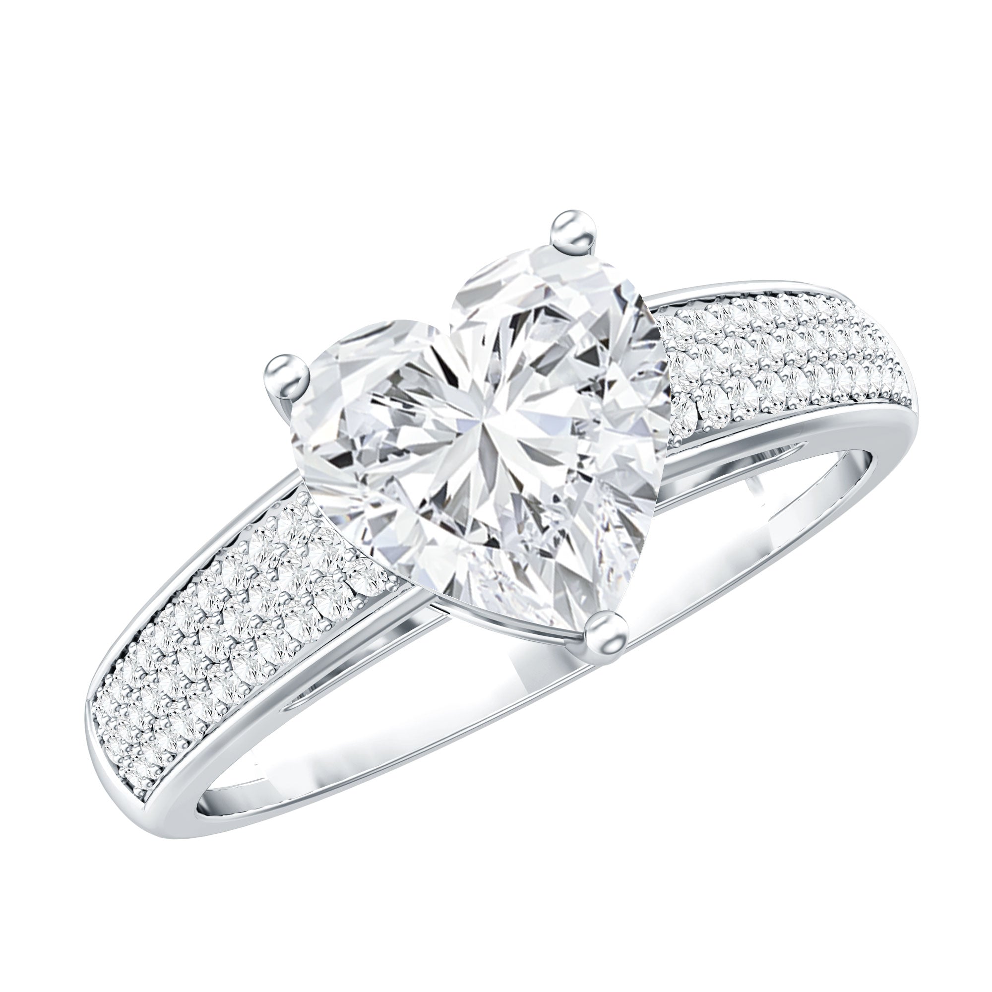 Certified Moissanite Heart Engagement Ring with Side Stones
