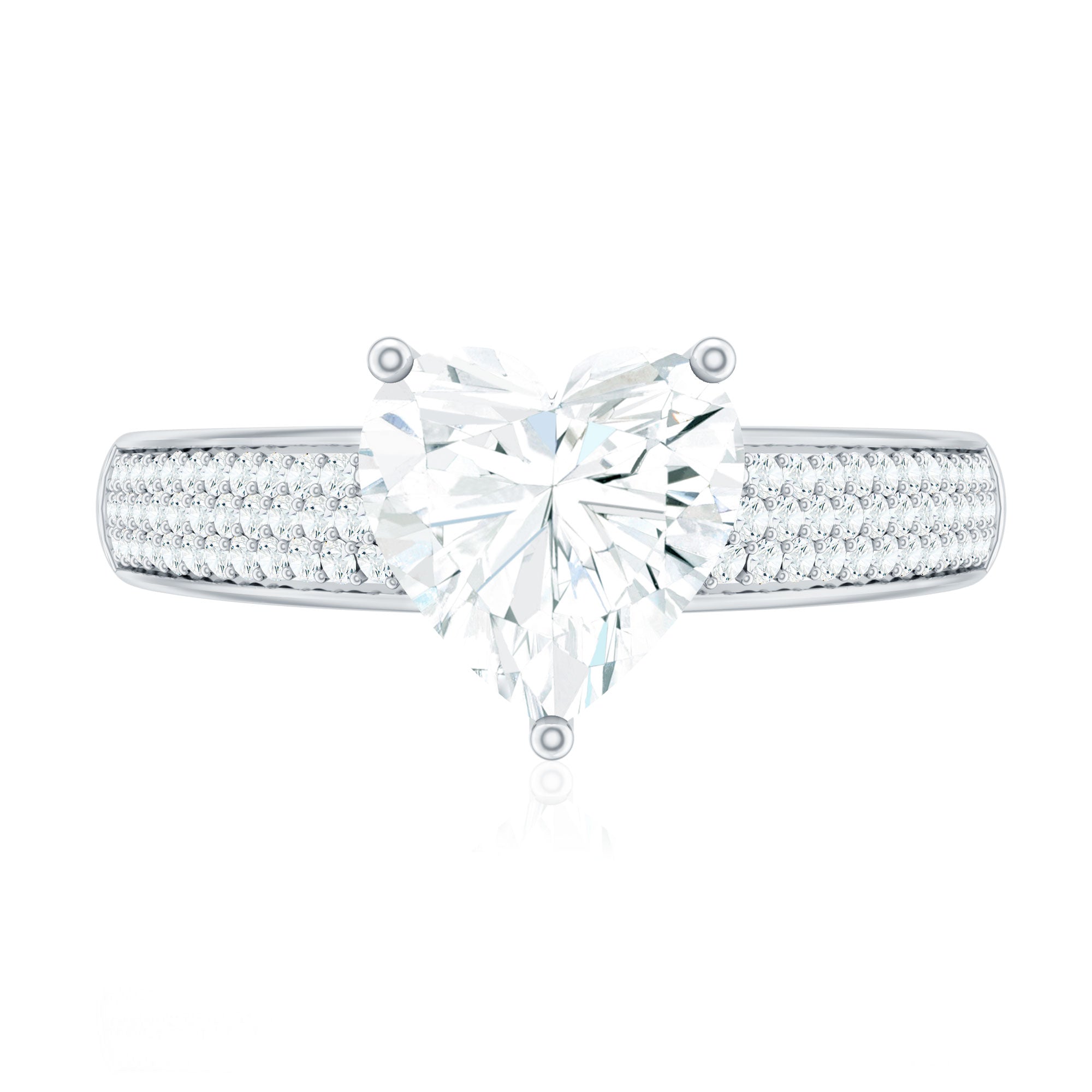 Certified Moissanite Heart Engagement Ring with Side Stones D-VS1 - Rosec Jewels