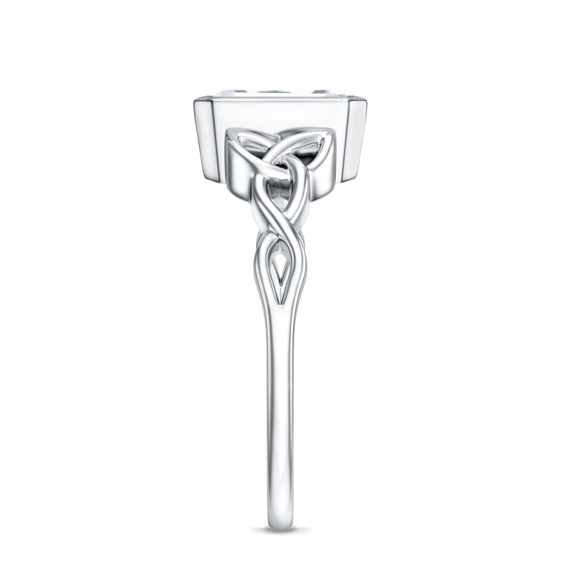 Bezel Set Emerald Cut Moissanite Celtic Engagement Ring D-VS1 - Rosec Jewels
