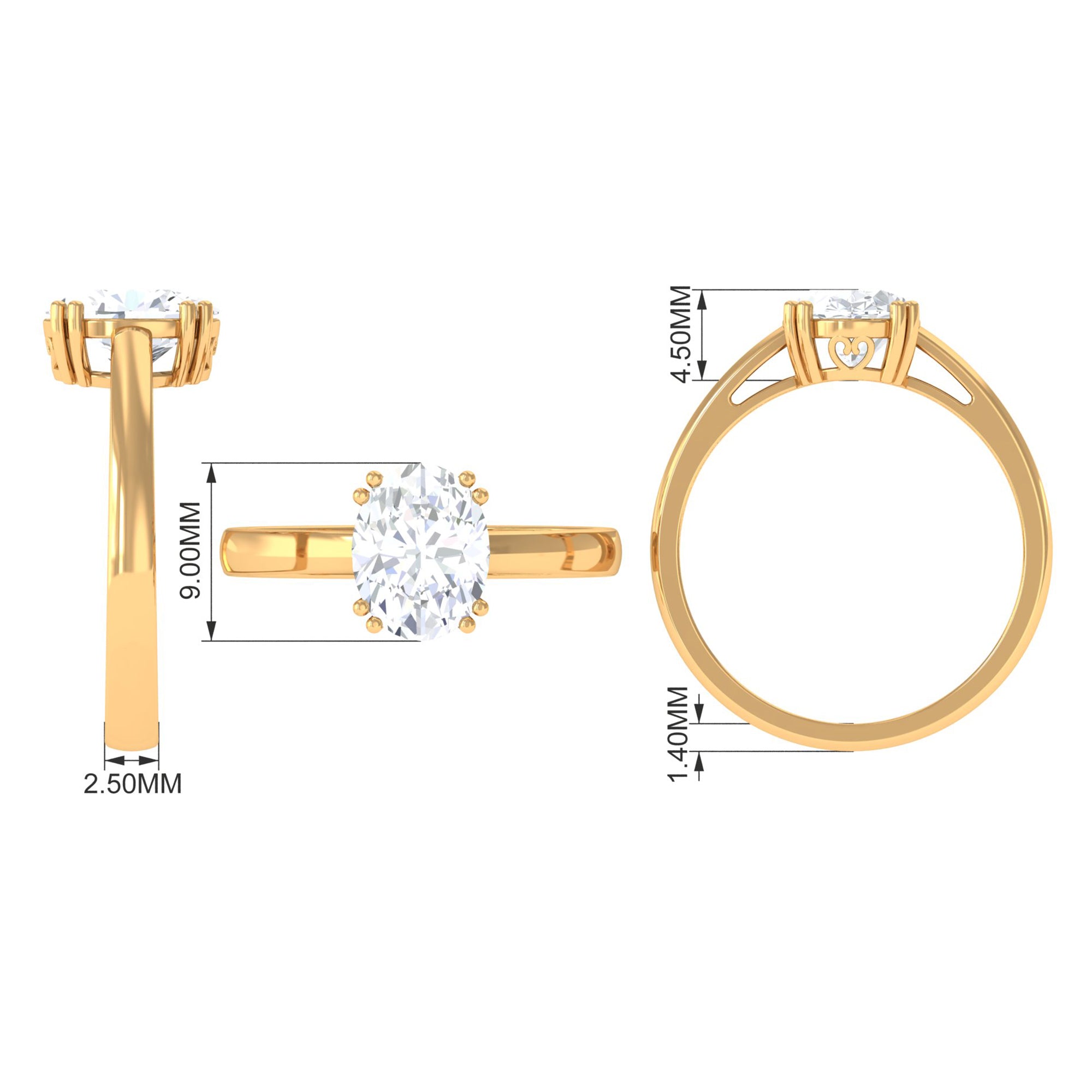 Certified 2 CT Moissanite Oval Cut Engagement Ring D-VS1 - Rosec Jewels