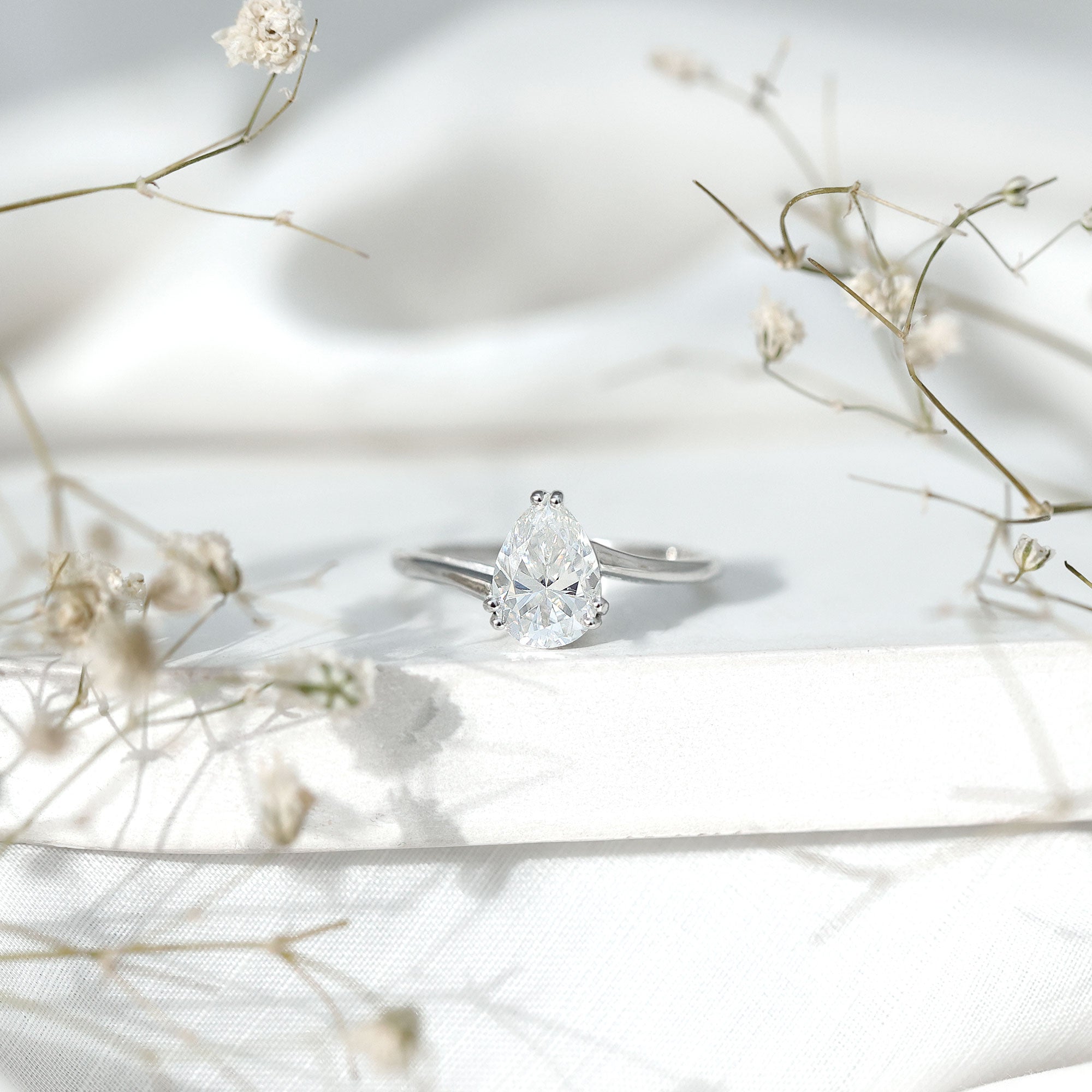 Pear Engagement Ring With Certified Moissanite D-VS1 - Rosec Jewels